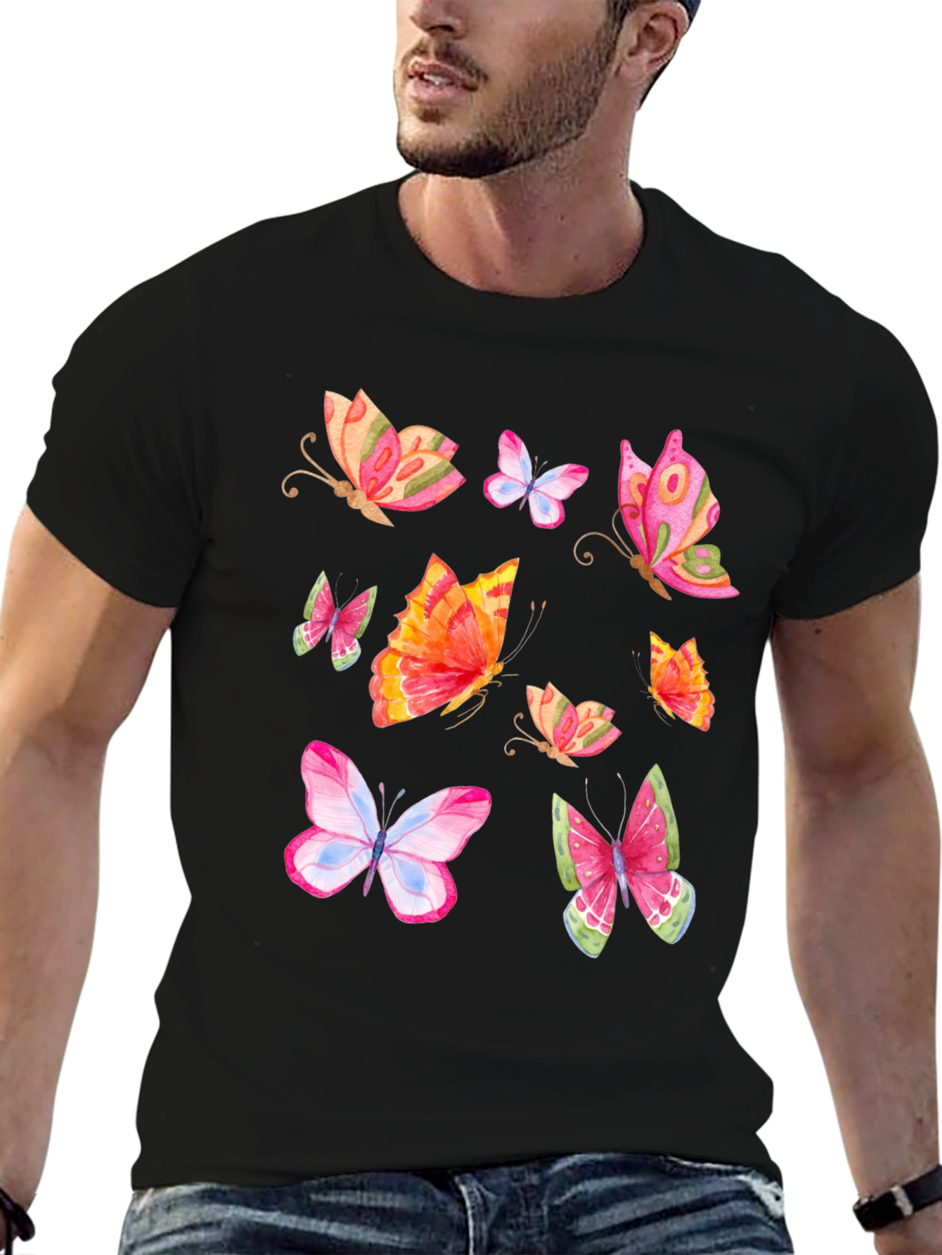 Black Butterfly Print Black T-Shirt view 6