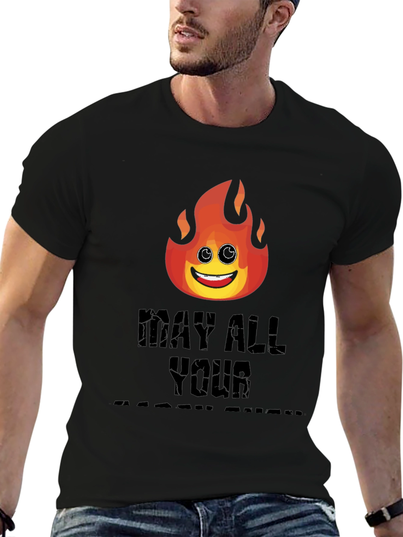 Black Funny Emoji Flame T-Shirt - May All Your Bacon Burn view 6