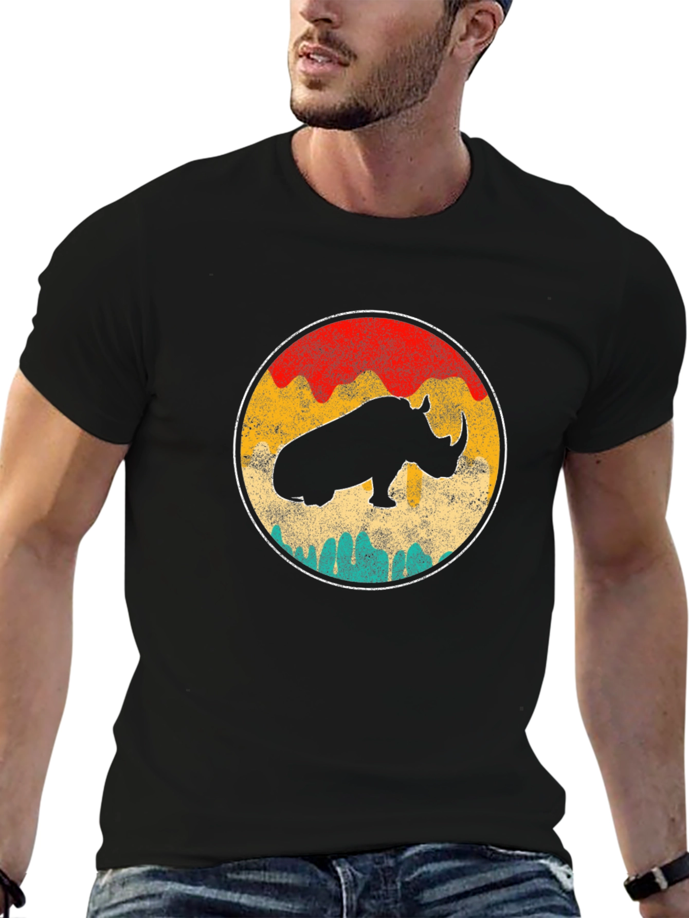 Black Retro Rhino T-Shirt view 6