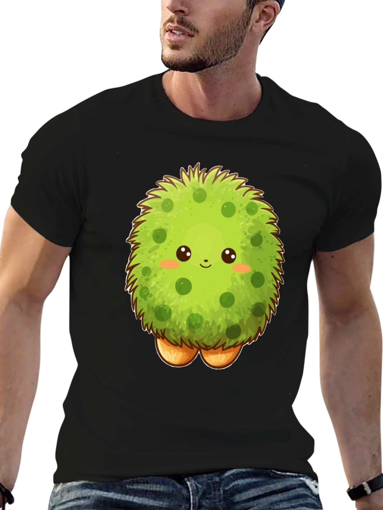 Black Cute Fluffy Green Monster Graphic T-Shirt view 6