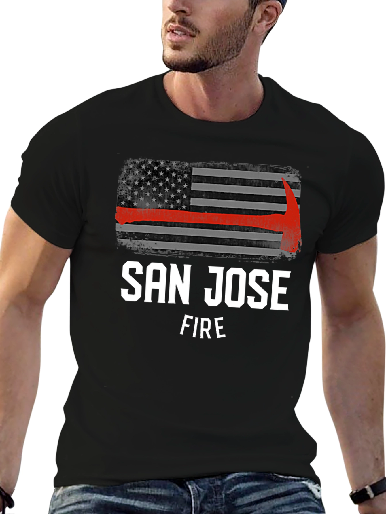 Black San Jose Fire T-Shirt - Thin Red Line Axe view 6