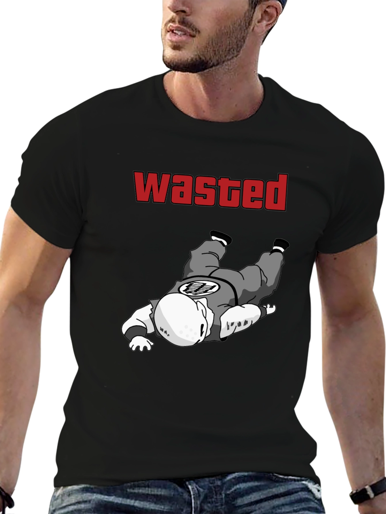 Black Wasted Krillin Funny T-Shirt view 6