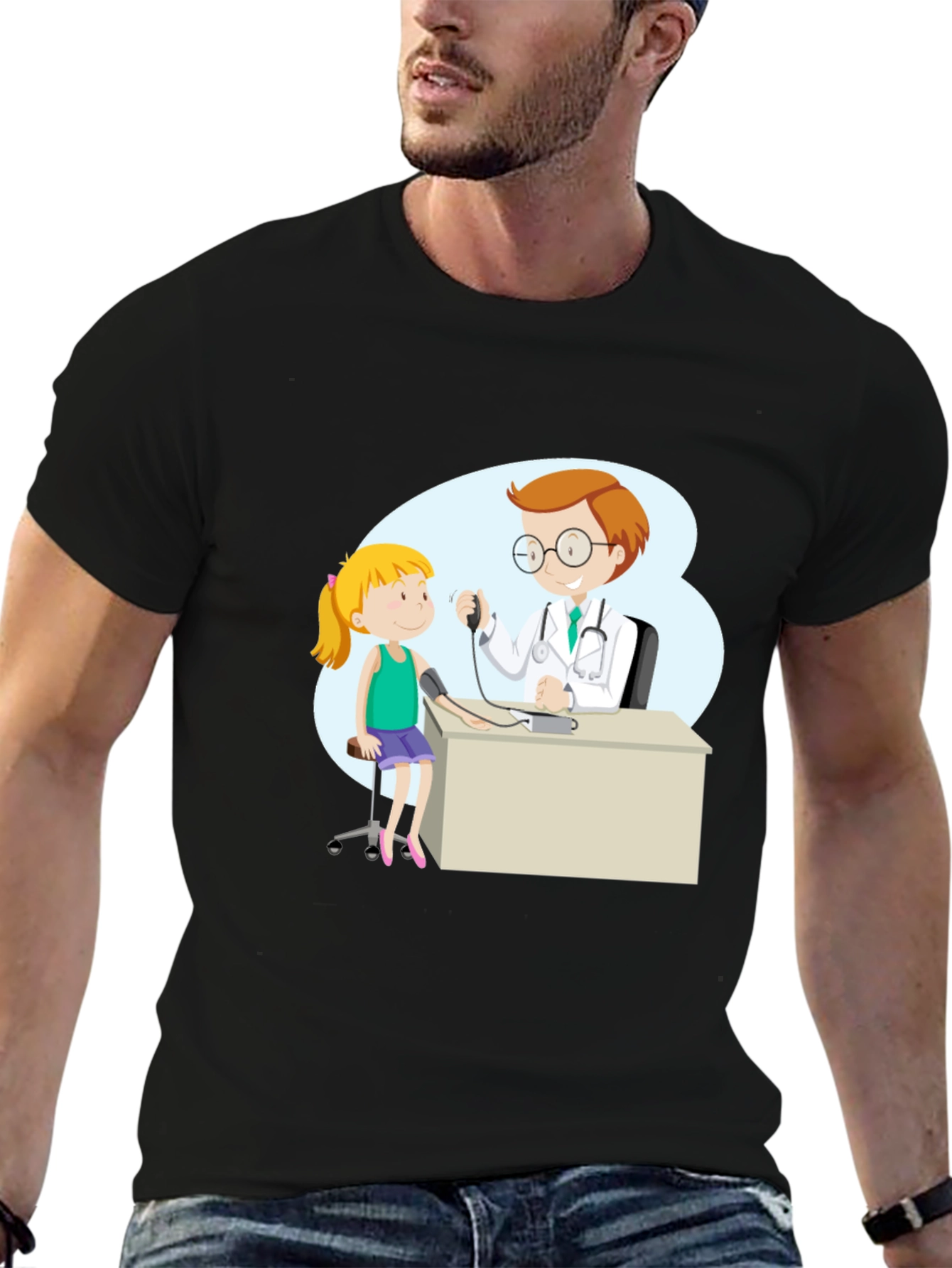 Black Doctor Visit Graphic Tee - Black Cotton Blend T-Shirt view 6