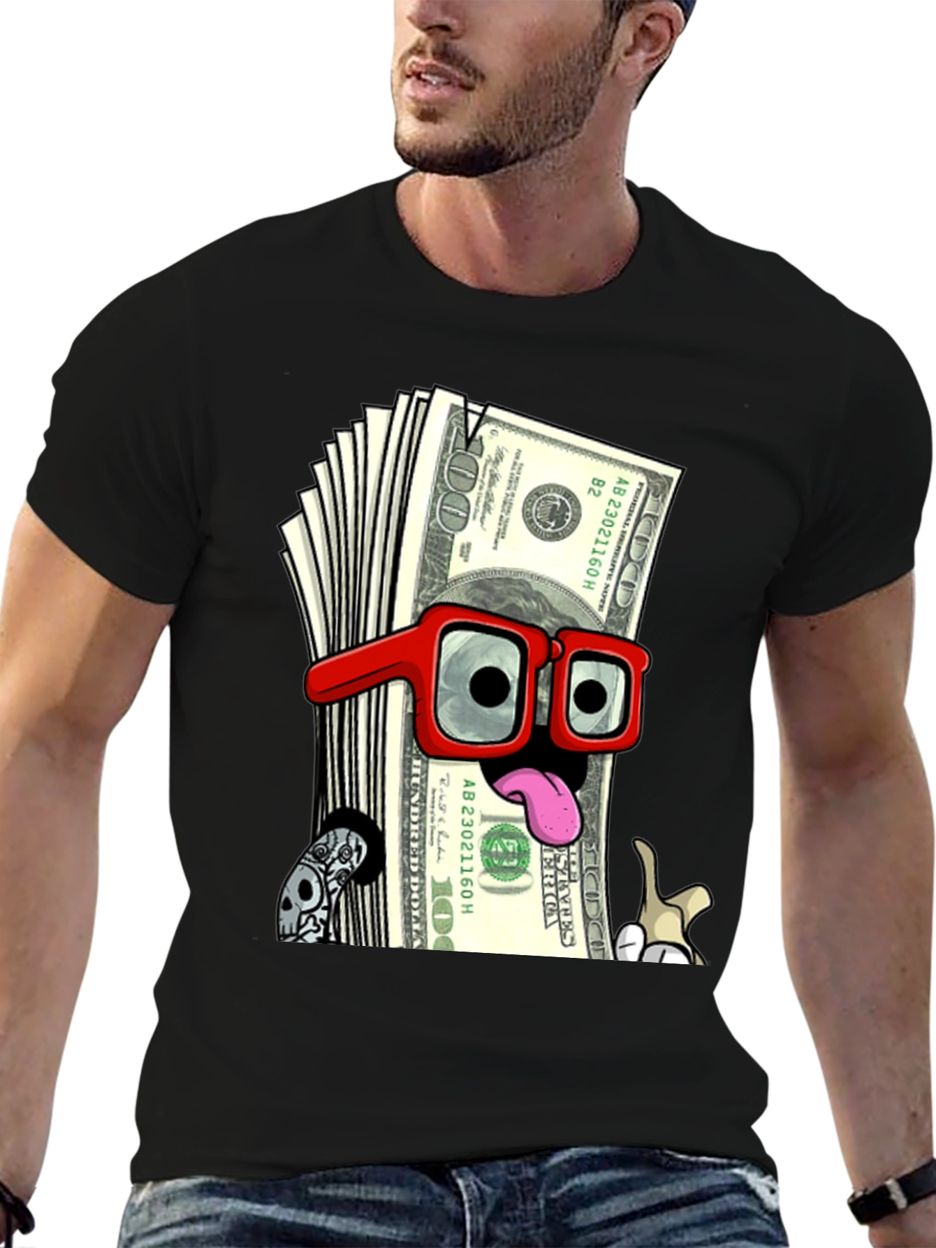 Black Funny Money Cartoon Graphic T-Shirt view 6