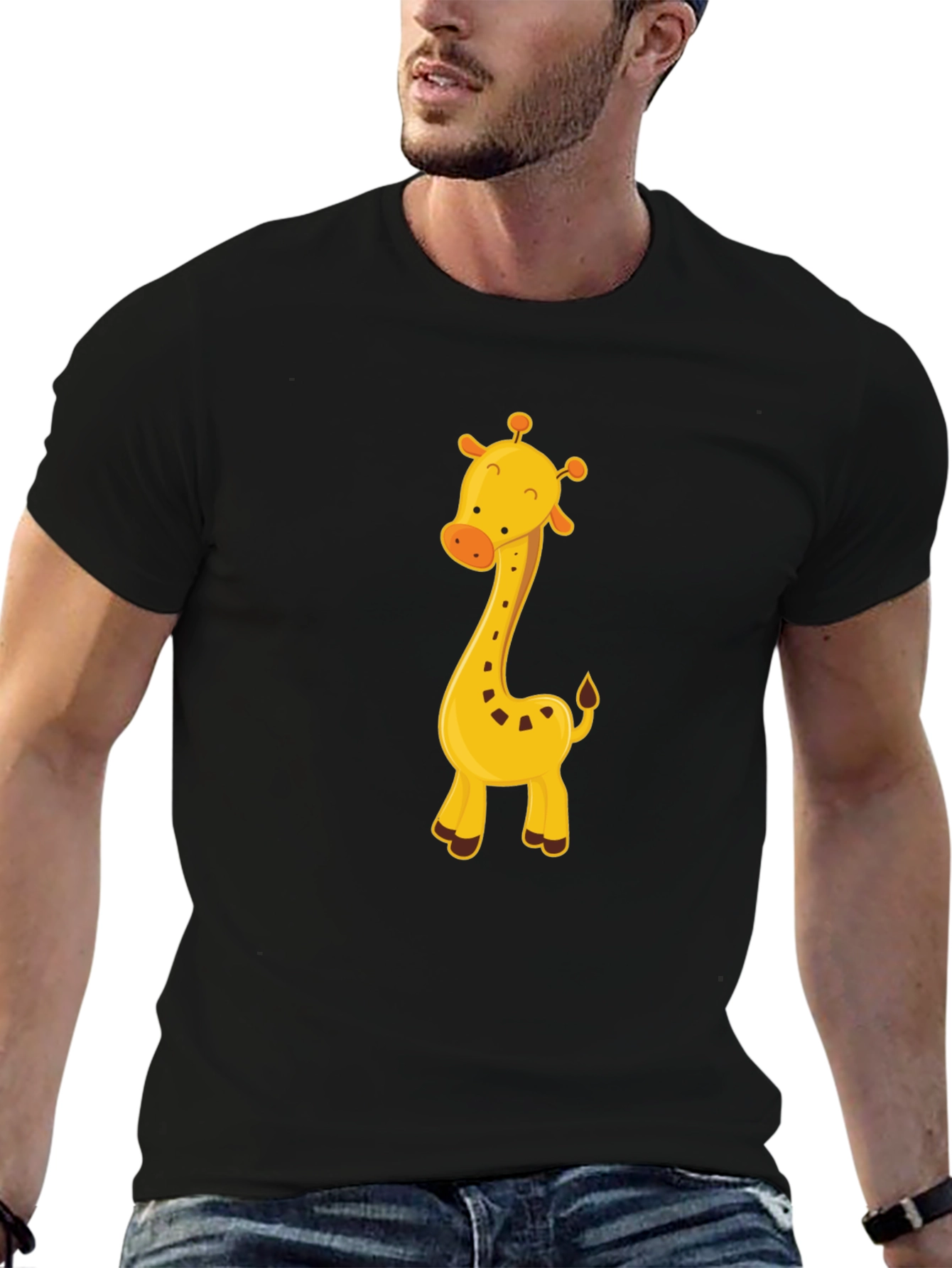 Black Cute Giraffe Graphic Tee - Black Cotton Blend view 6