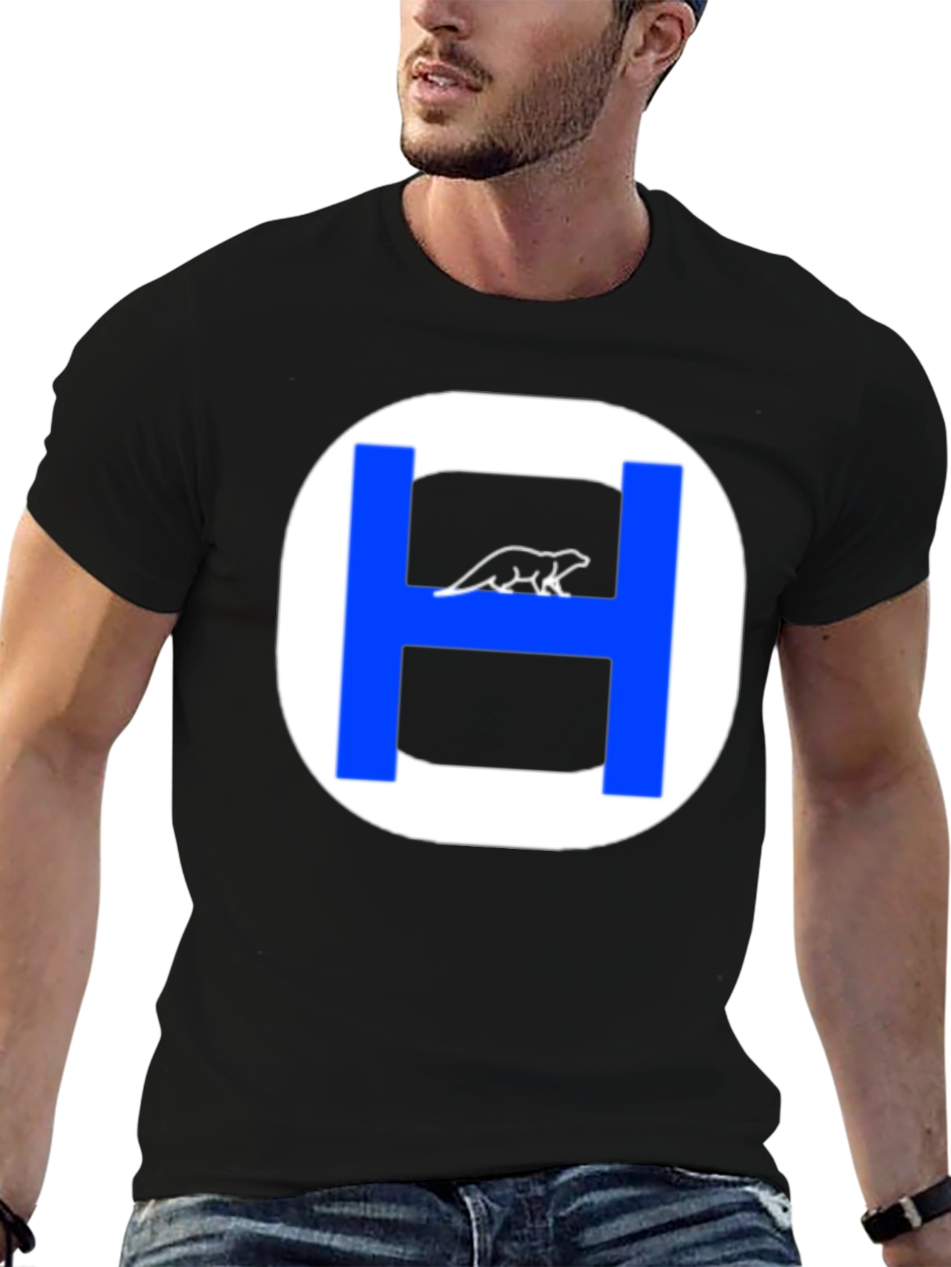 Black Otter-Hausen Funny T-Shirt | Black Tee view 6