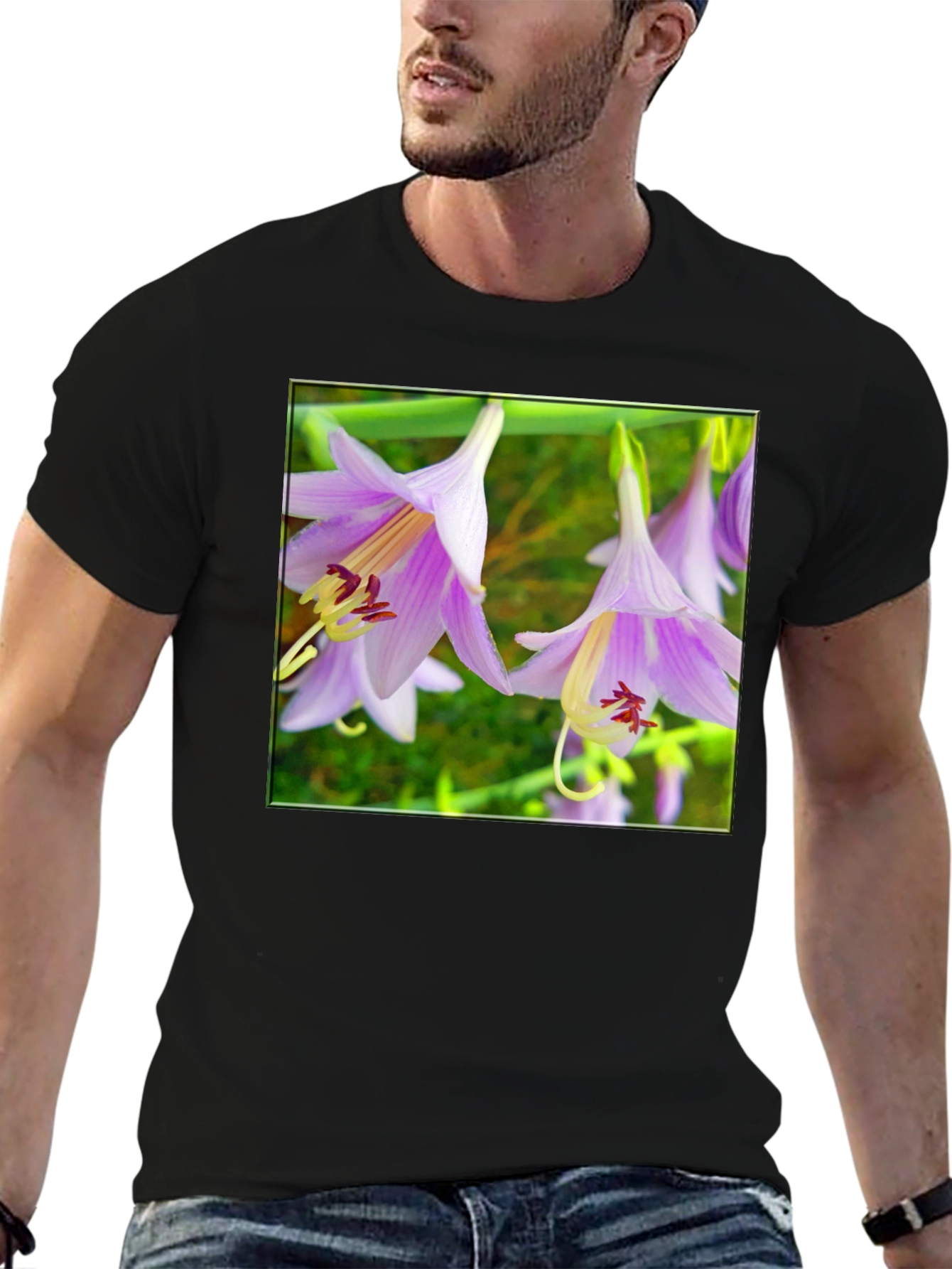 Black Floral T-Shirt with Unique Flower Print view 6