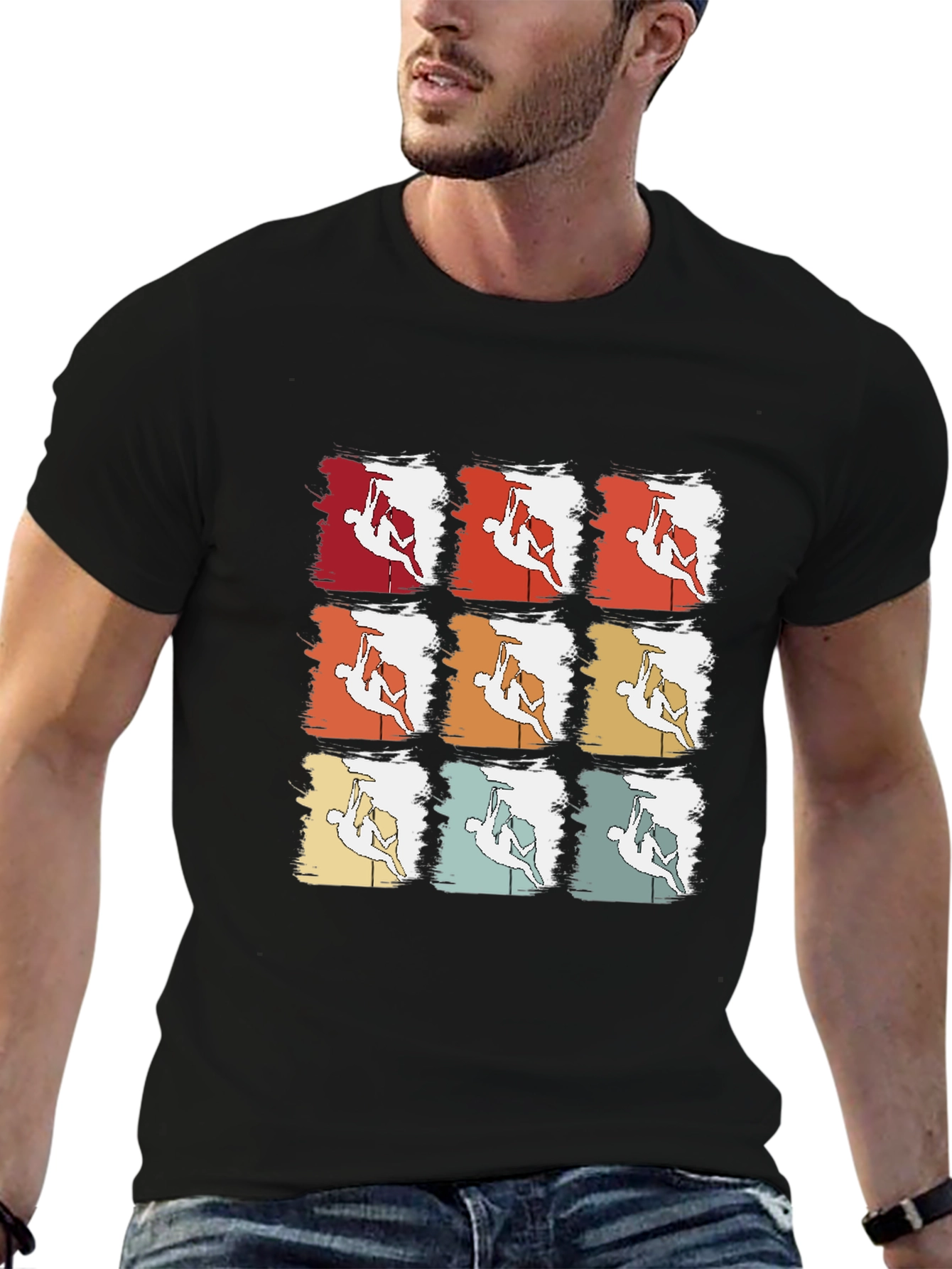 Black Retro Rock Climbing T-Shirt - Nine Climber Design view 6