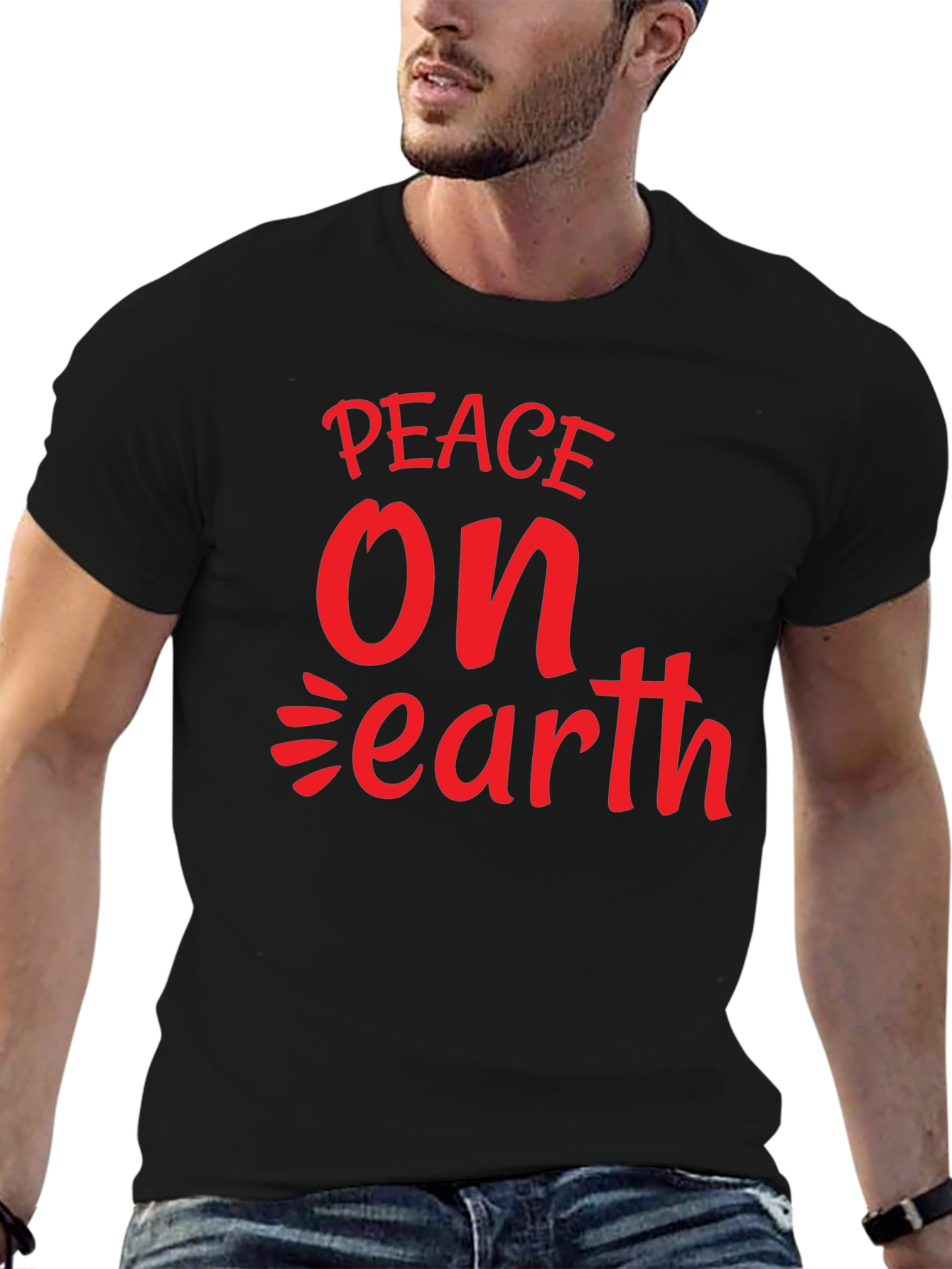 Black Peace On Earth Graphic Tee - Black Cotton view 6