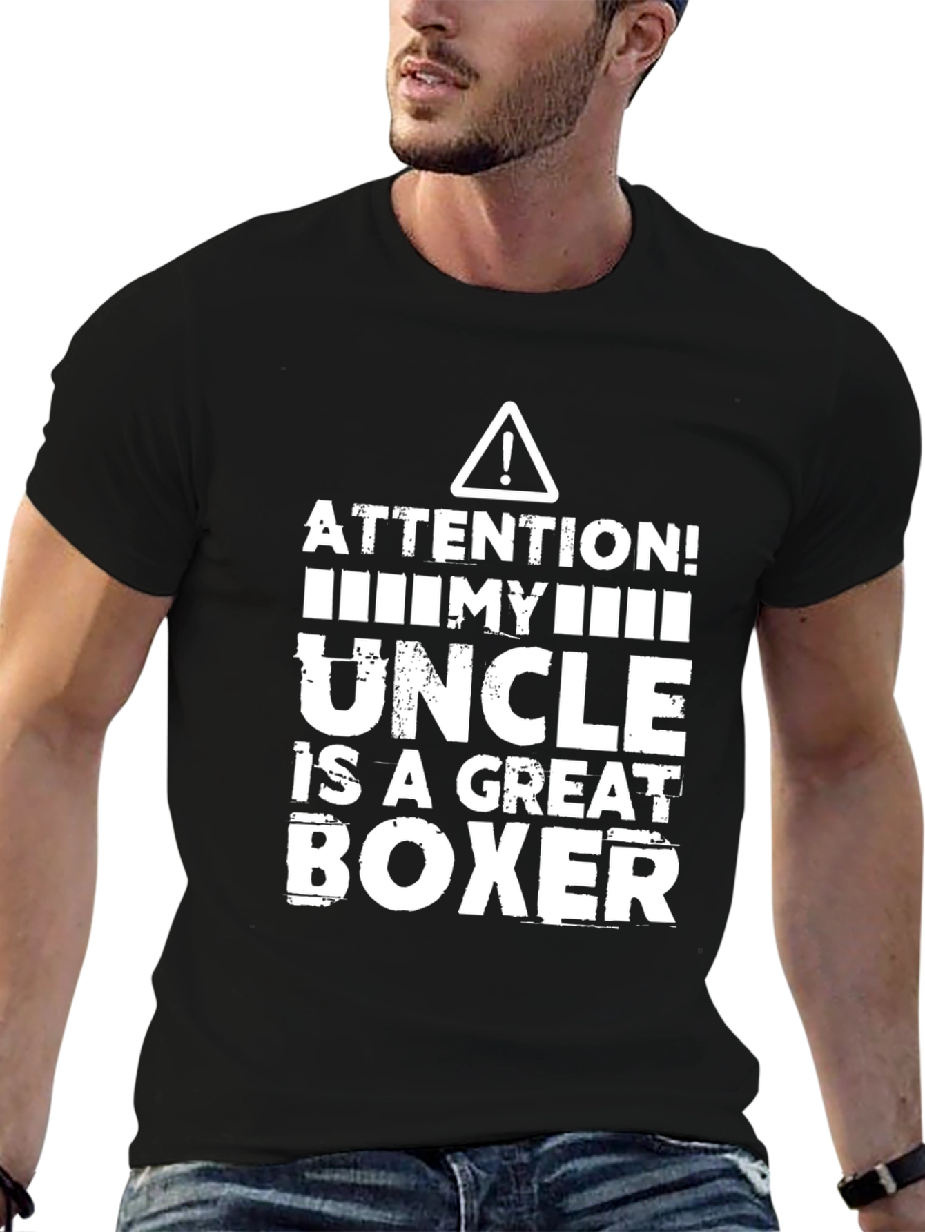 Black Attention! My Uncle is a Great Boxer T-Shirt view 6