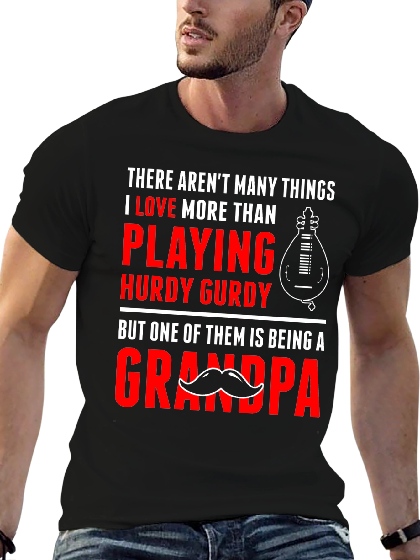 Black Hurdy Gurdy Grandpa T-Shirt view 6