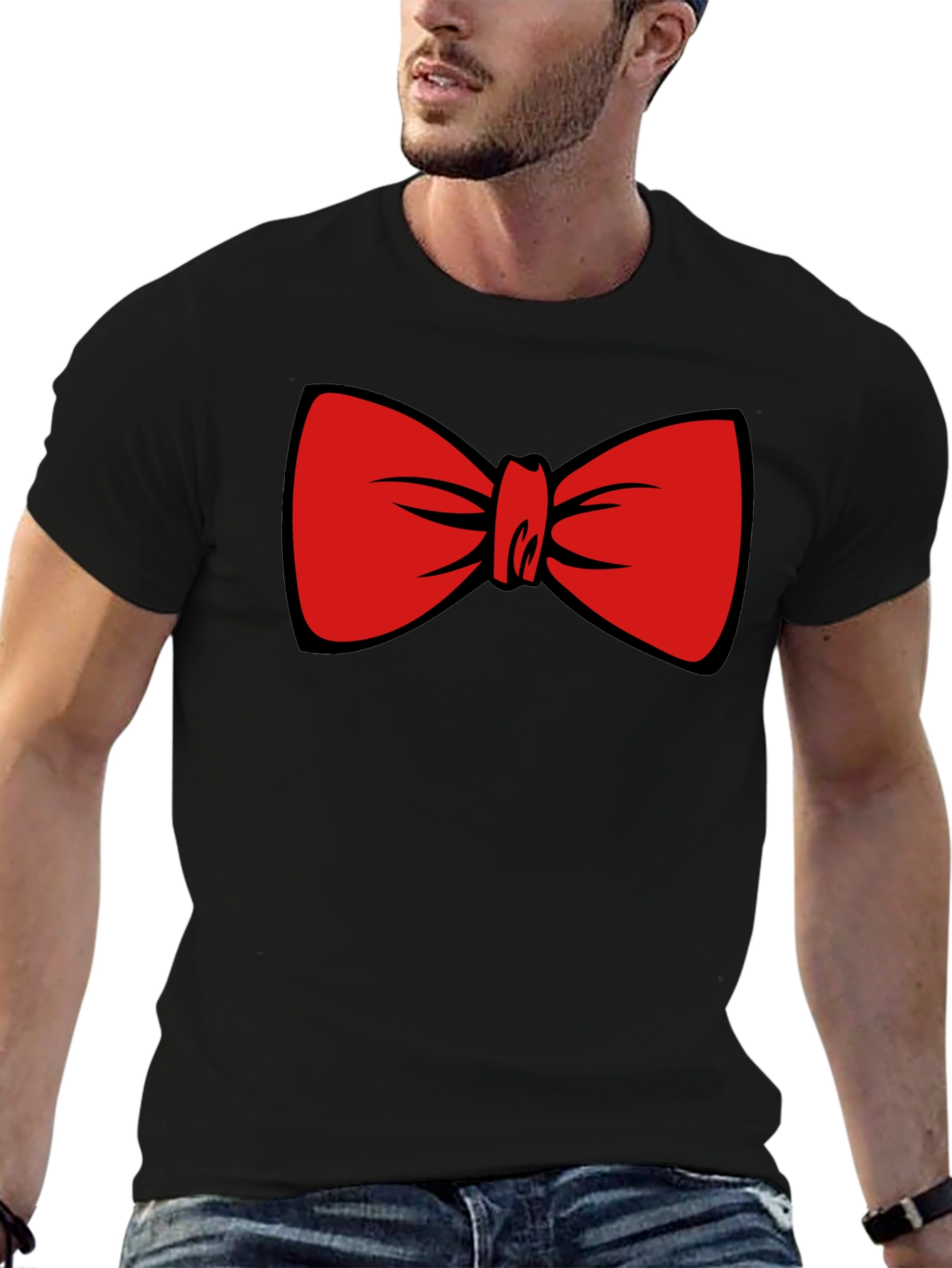 Black Red Bowtie Graphic Black T-Shirt view 6