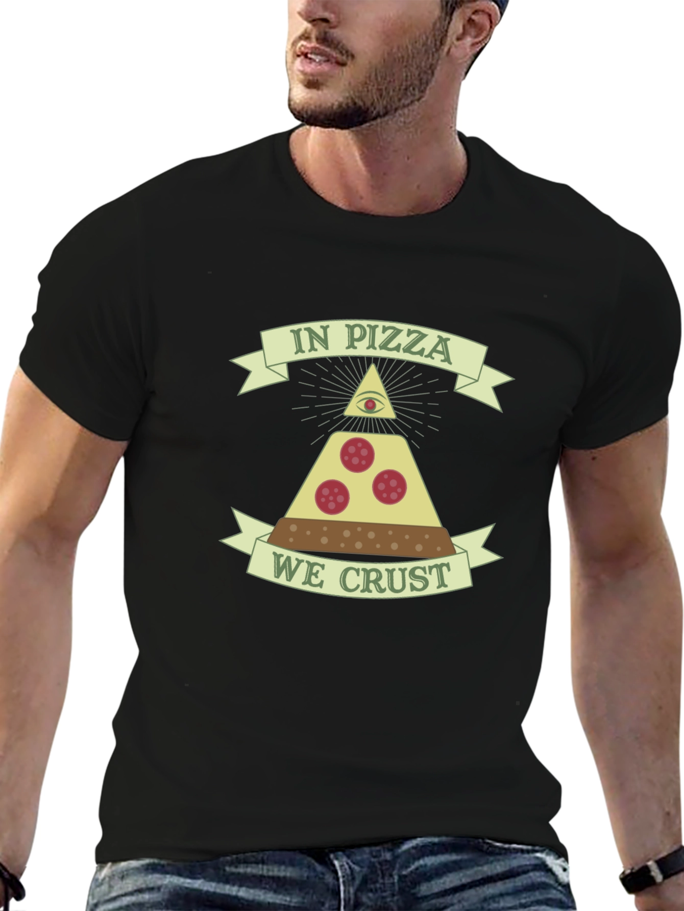 Black In Pizza We Crust Funny Graphic T-Shirt view 6