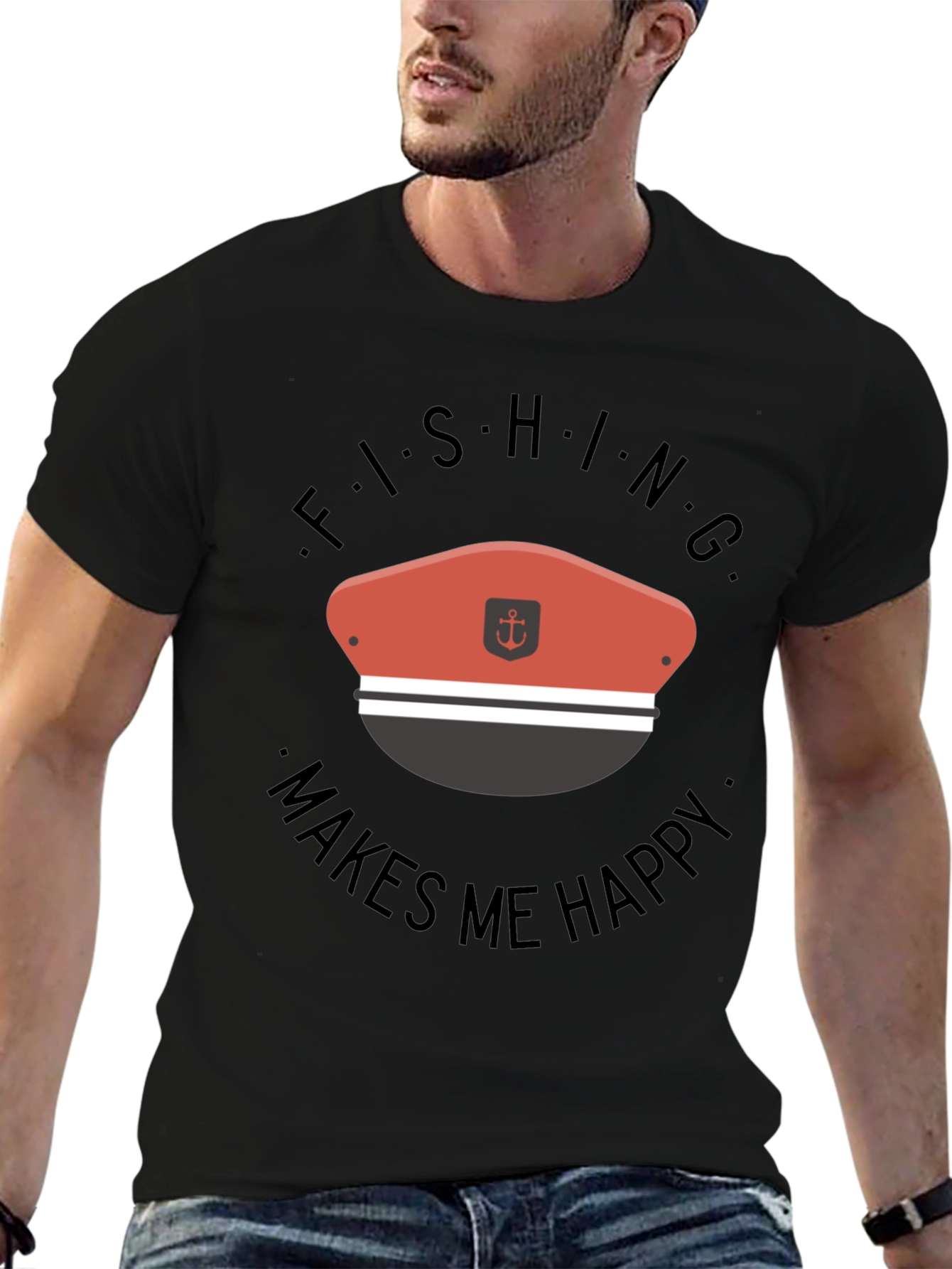 Black Fishing Makes Me Happy T-Shirt view 6
