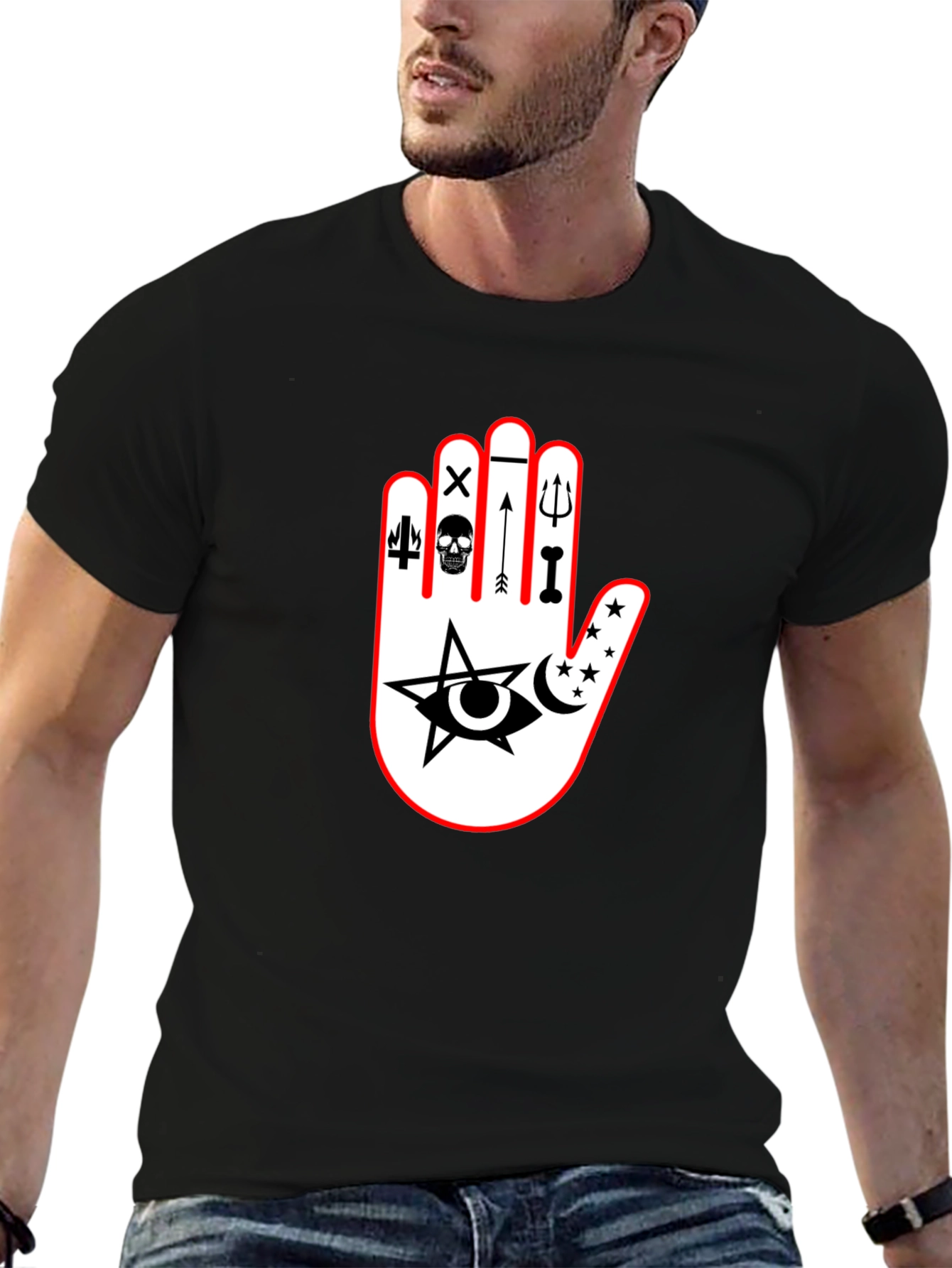 Black Mystic Palm Graphic Tee - Black Cotton T-Shirt view 6