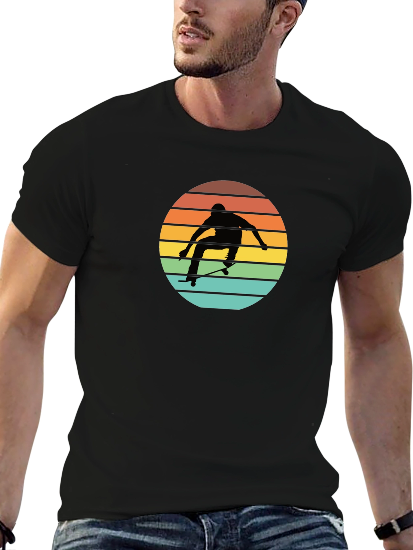 Black Skateboarder Sunset Graphic Tee - Cool Black T-Shirt view 6