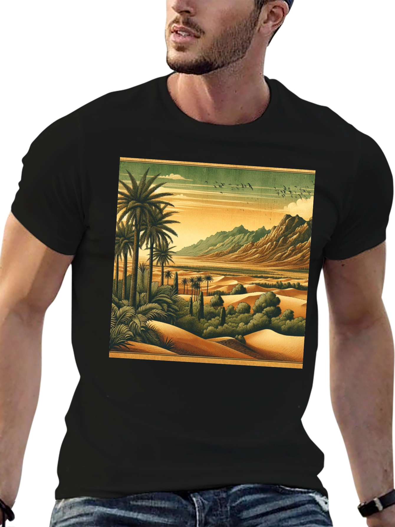 Black Retro Desert Oasis Graphic T-Shirt view 6