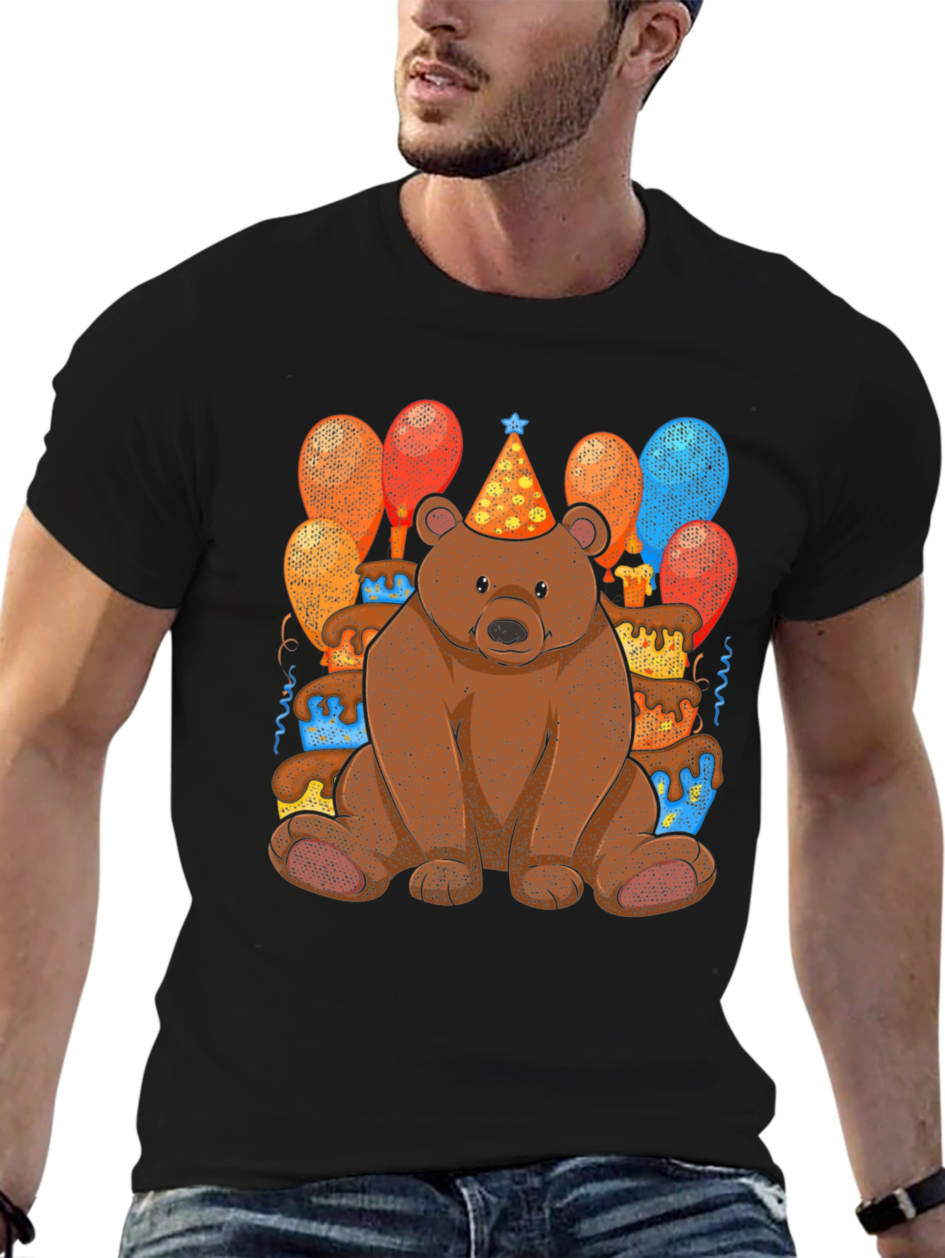 Black Birthday Bear T-Shirt: Cute Cartoon Animal Tee view 6