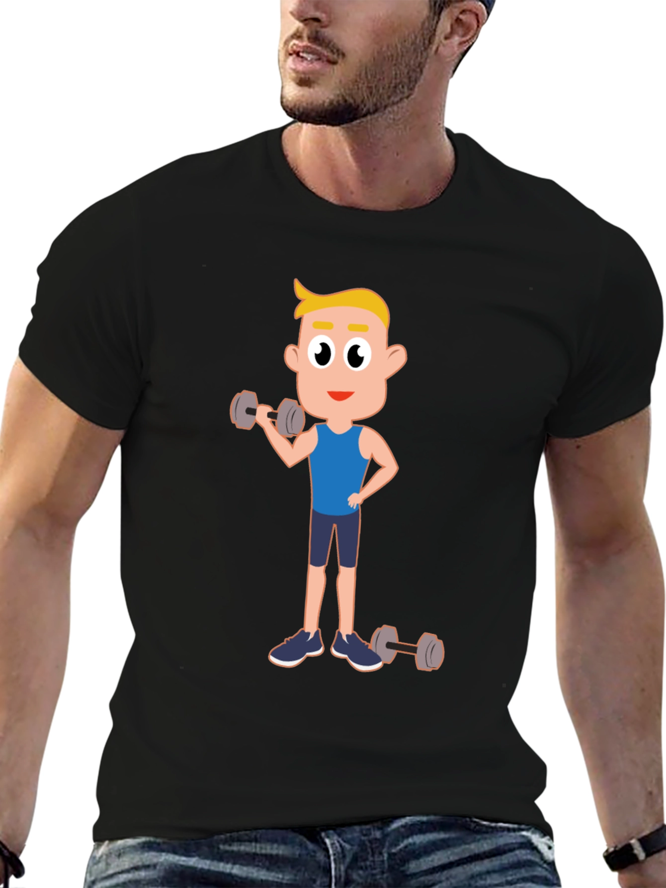 Black Cartoon Fitness T-Shirt: Gym Workout Tee view 6