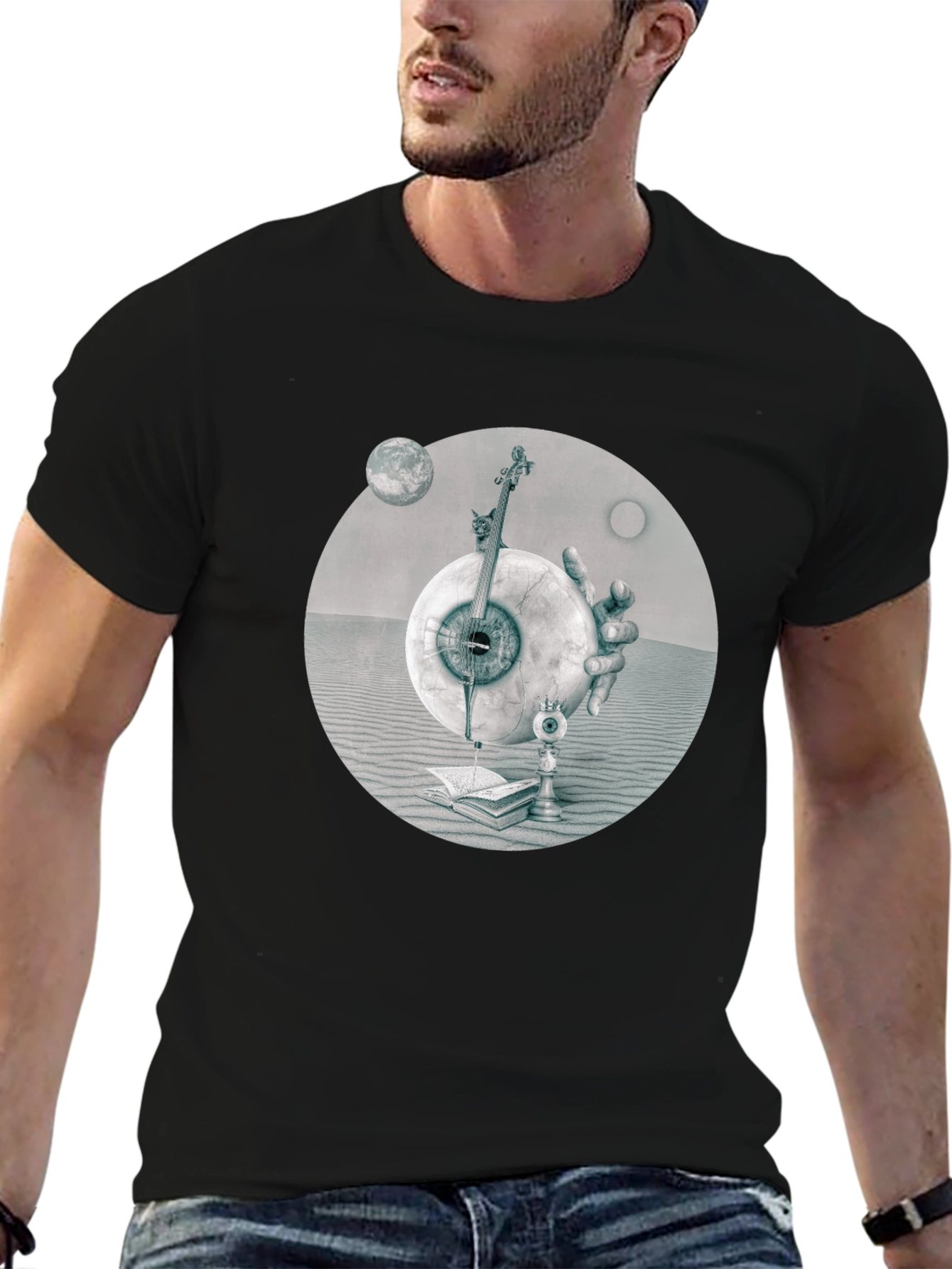 Black Surreal Eye & Violin Graphic Tee view 6