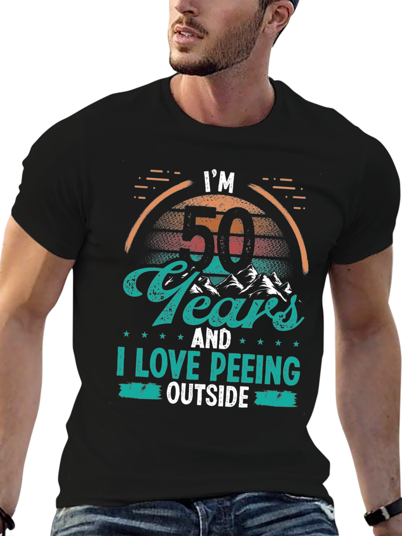 Black Funny 50th Birthday Peeling Outdoors T-Shirt view 6