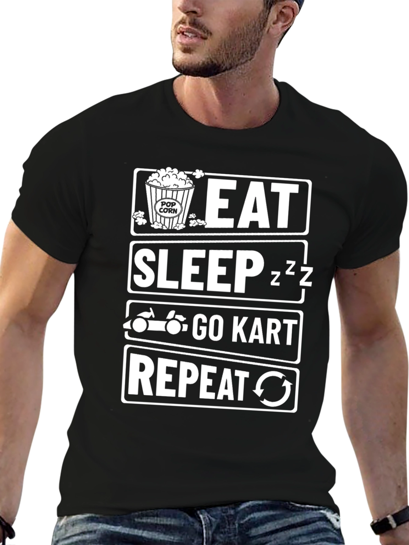 Black Eat Sleep Go Kart Repeat Graphic Tee view 6