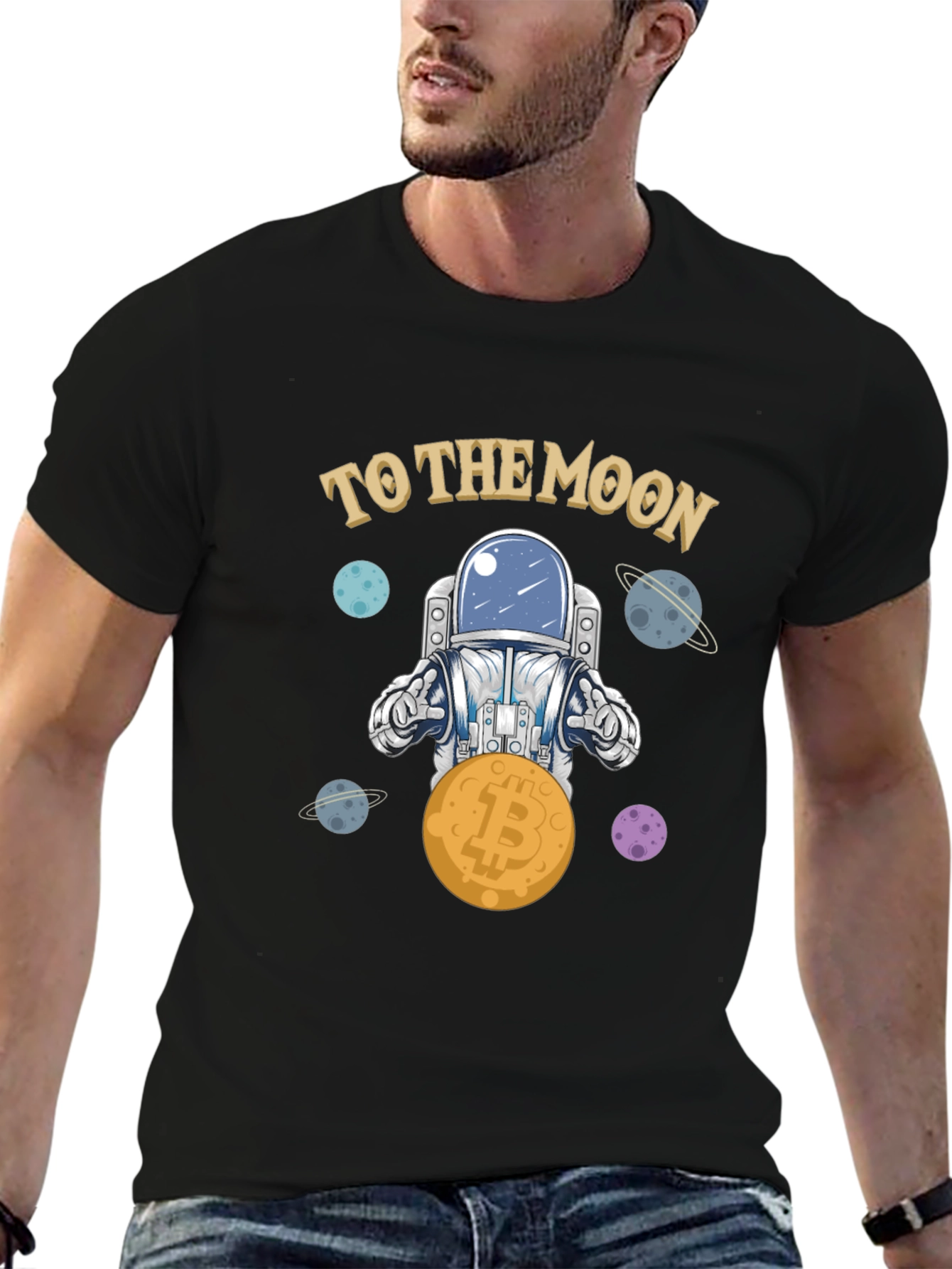Black Bitcoin Astronaut T-Shirt - To The Moon Crypto Tee view 6