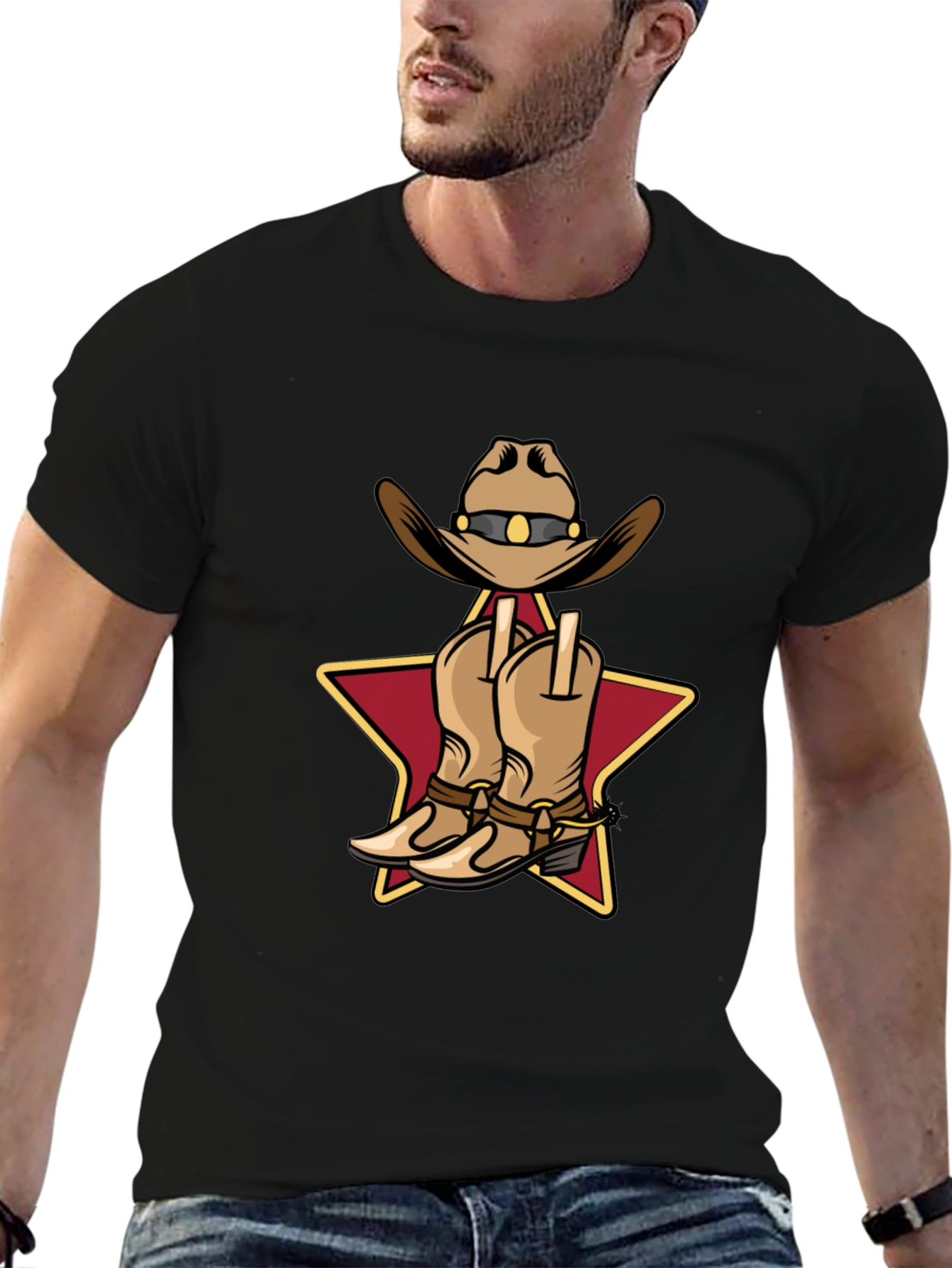 Black Cowboy Hat and Boots Graphic T-Shirt view 6