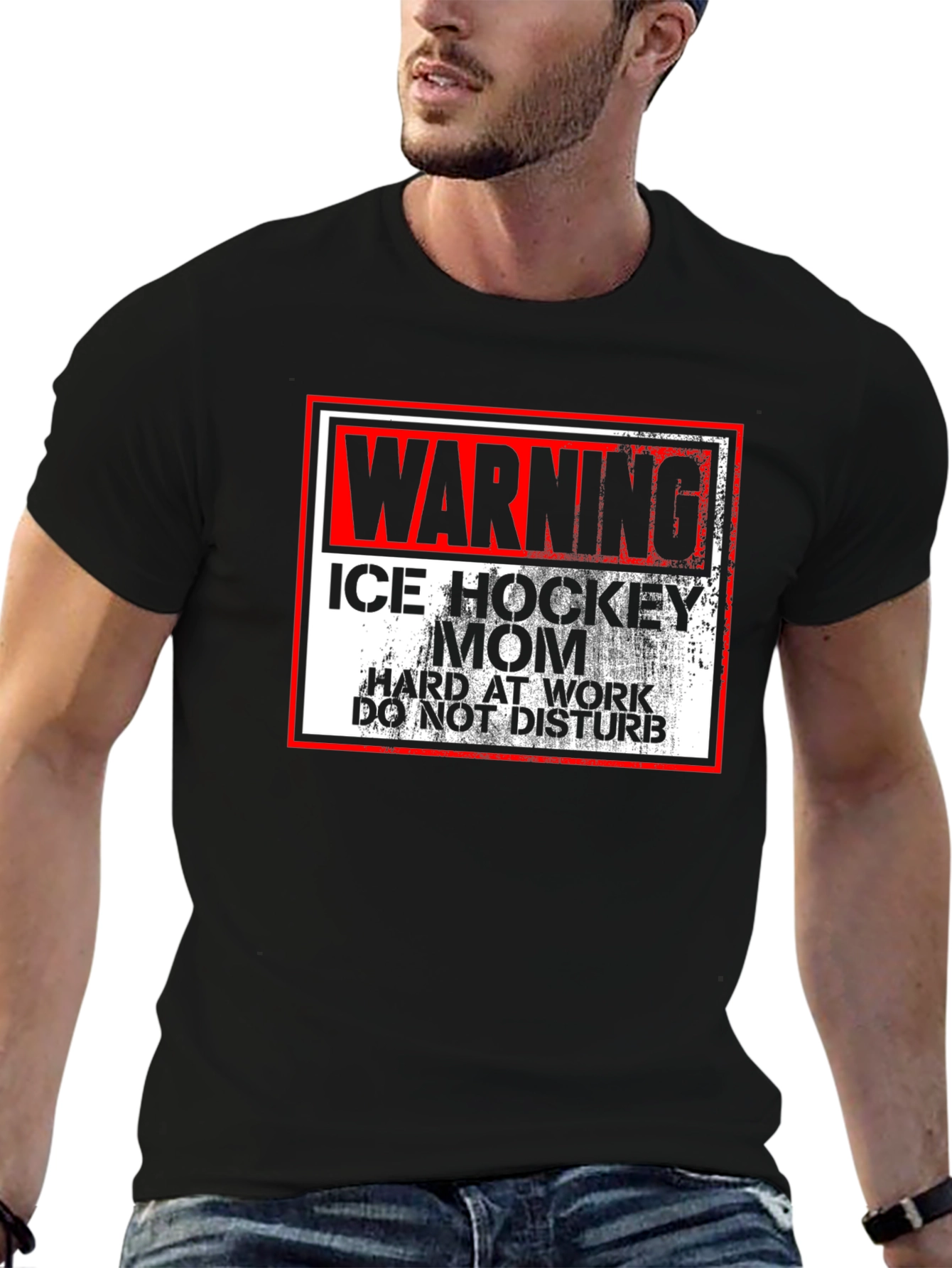 Black Warning Ice Hockey Mom T-Shirt view 6