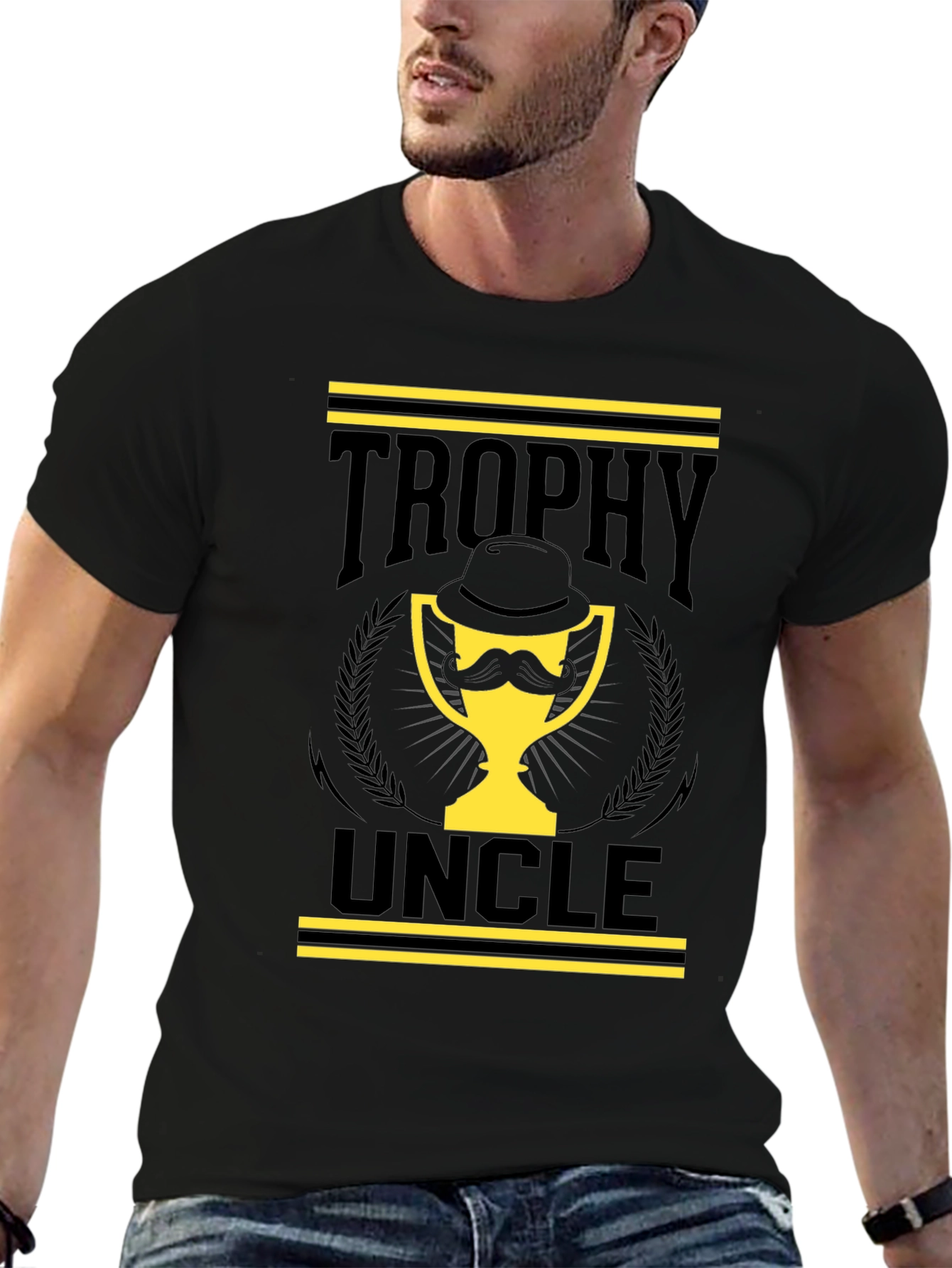 Black Trophy Uncle Graphic Tee - Black Cotton T-Shirt view 6
