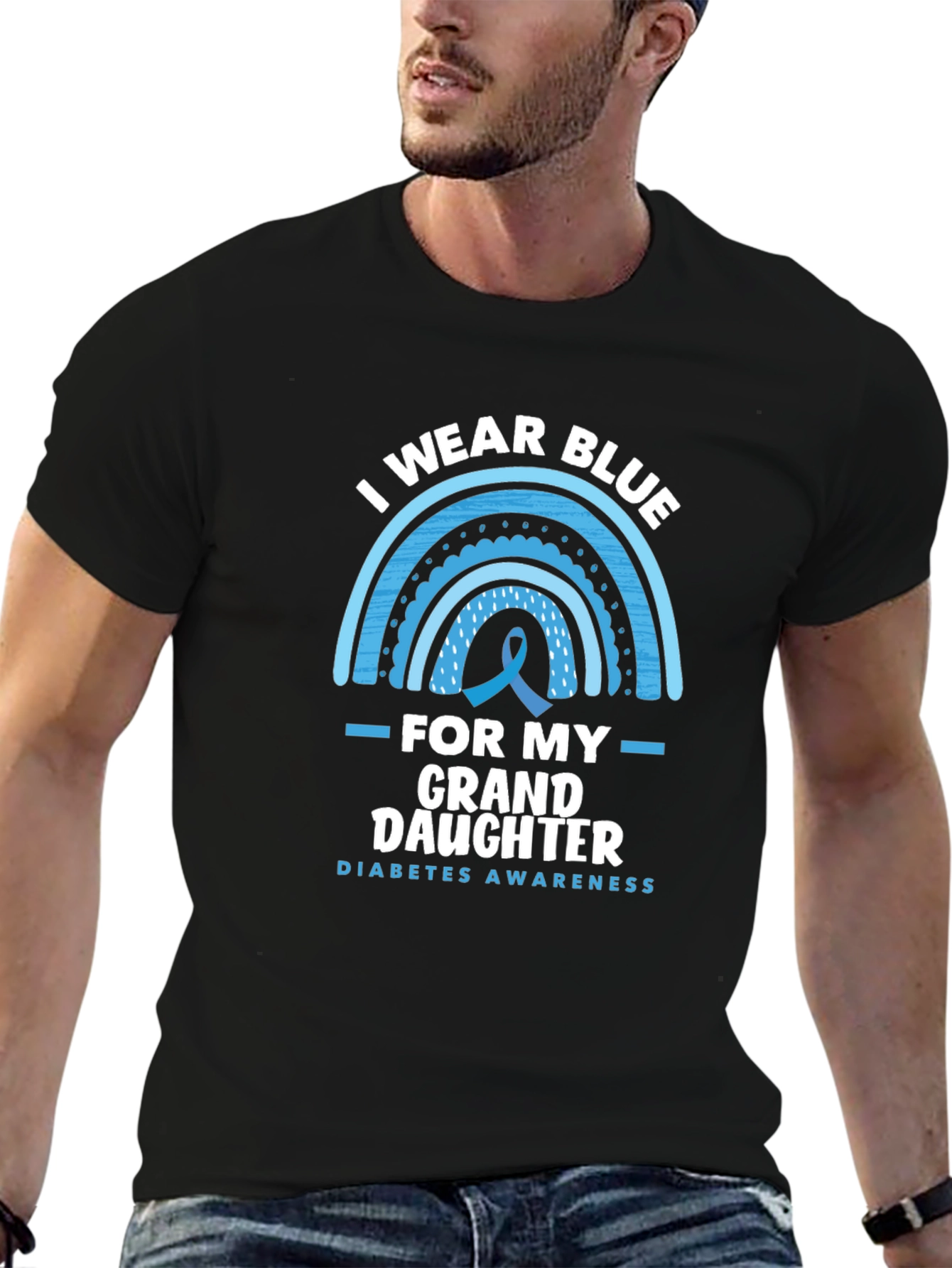 Black I Wear Blue For My Granddaughter T-Shirt Diabetes Awareness view 6