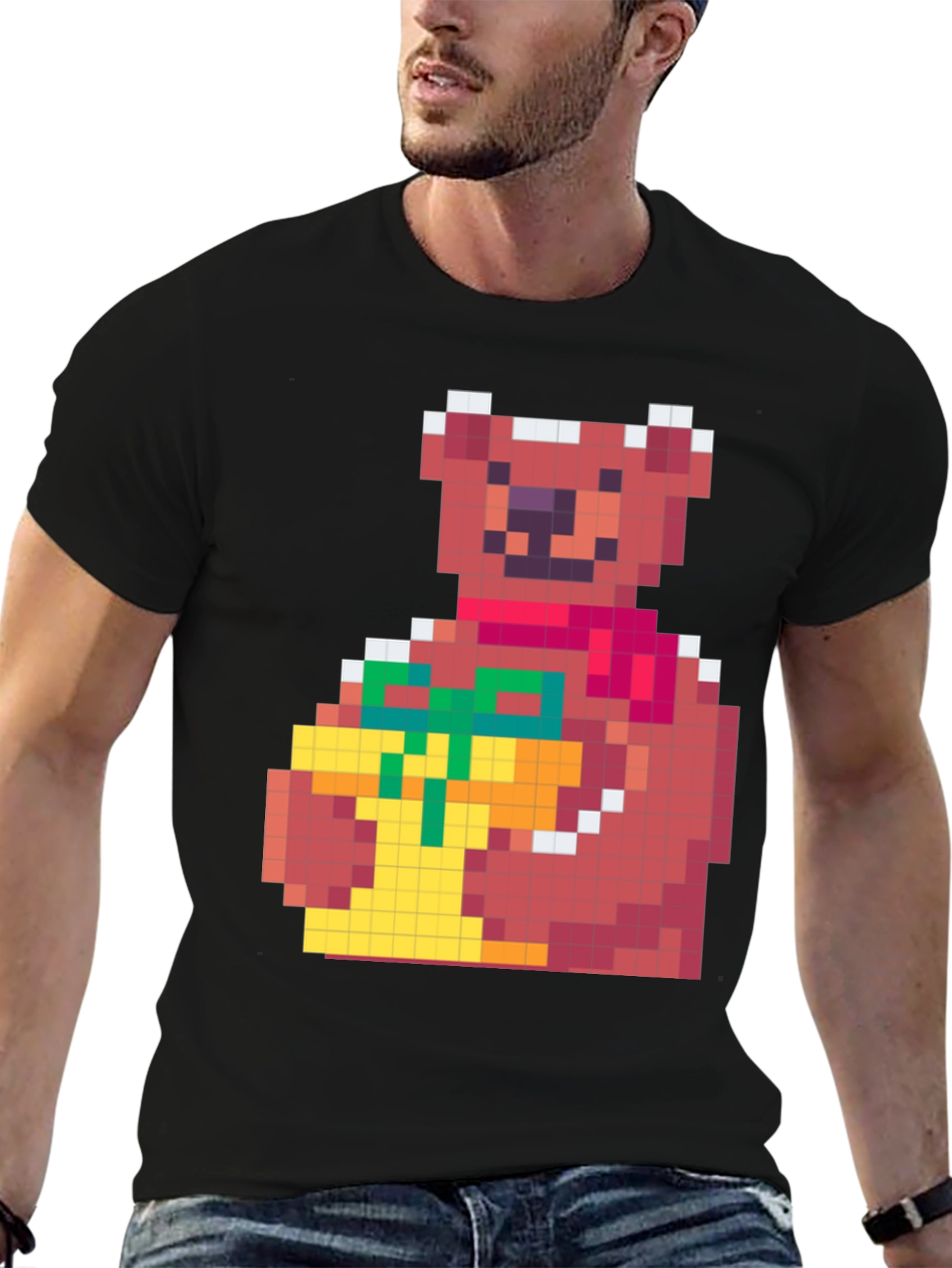 Black Pixelated Bear with Gift T-Shirt view 6