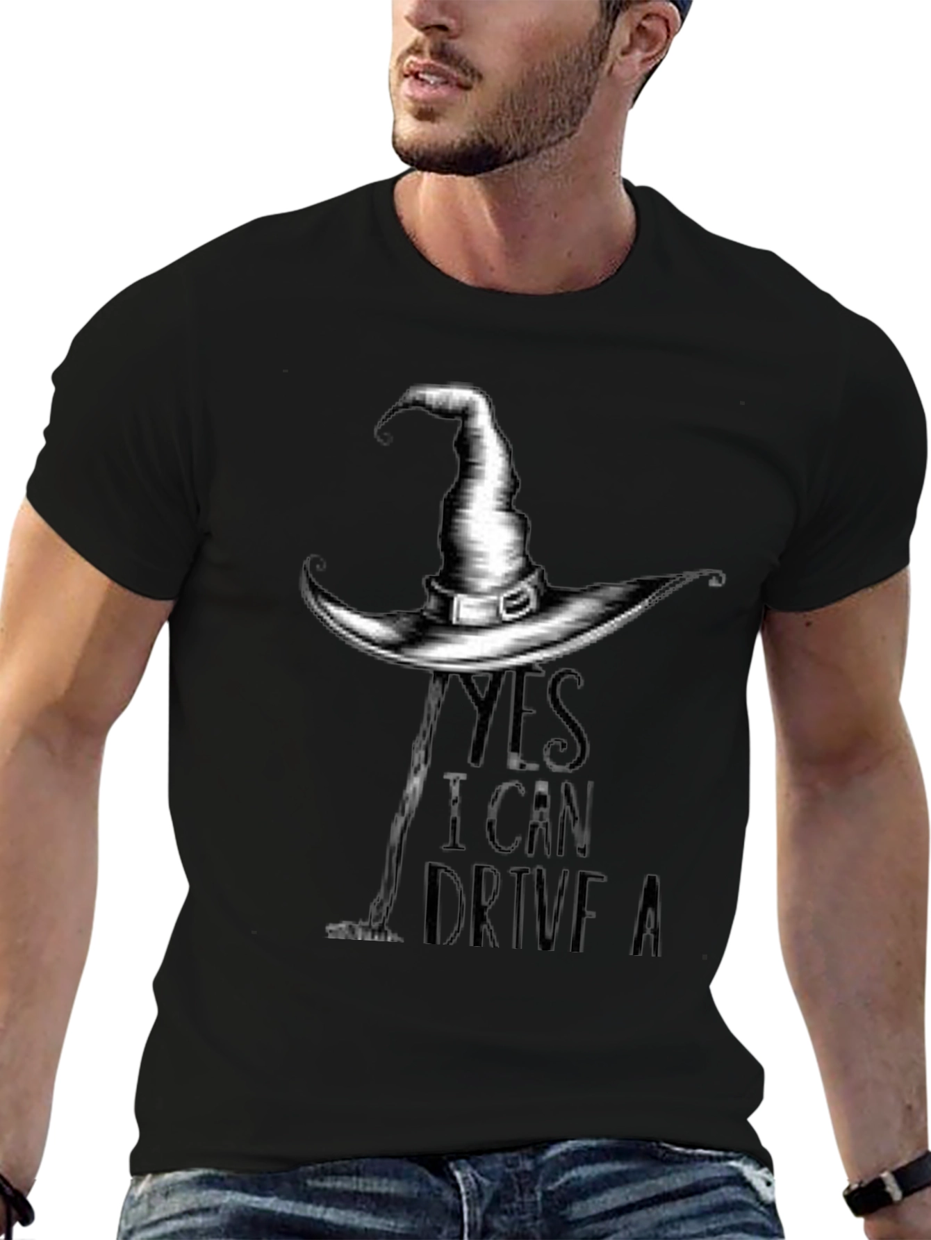 Black Witch Hat T-Shirt - Yes I Can Drive A Stick Tee view 6