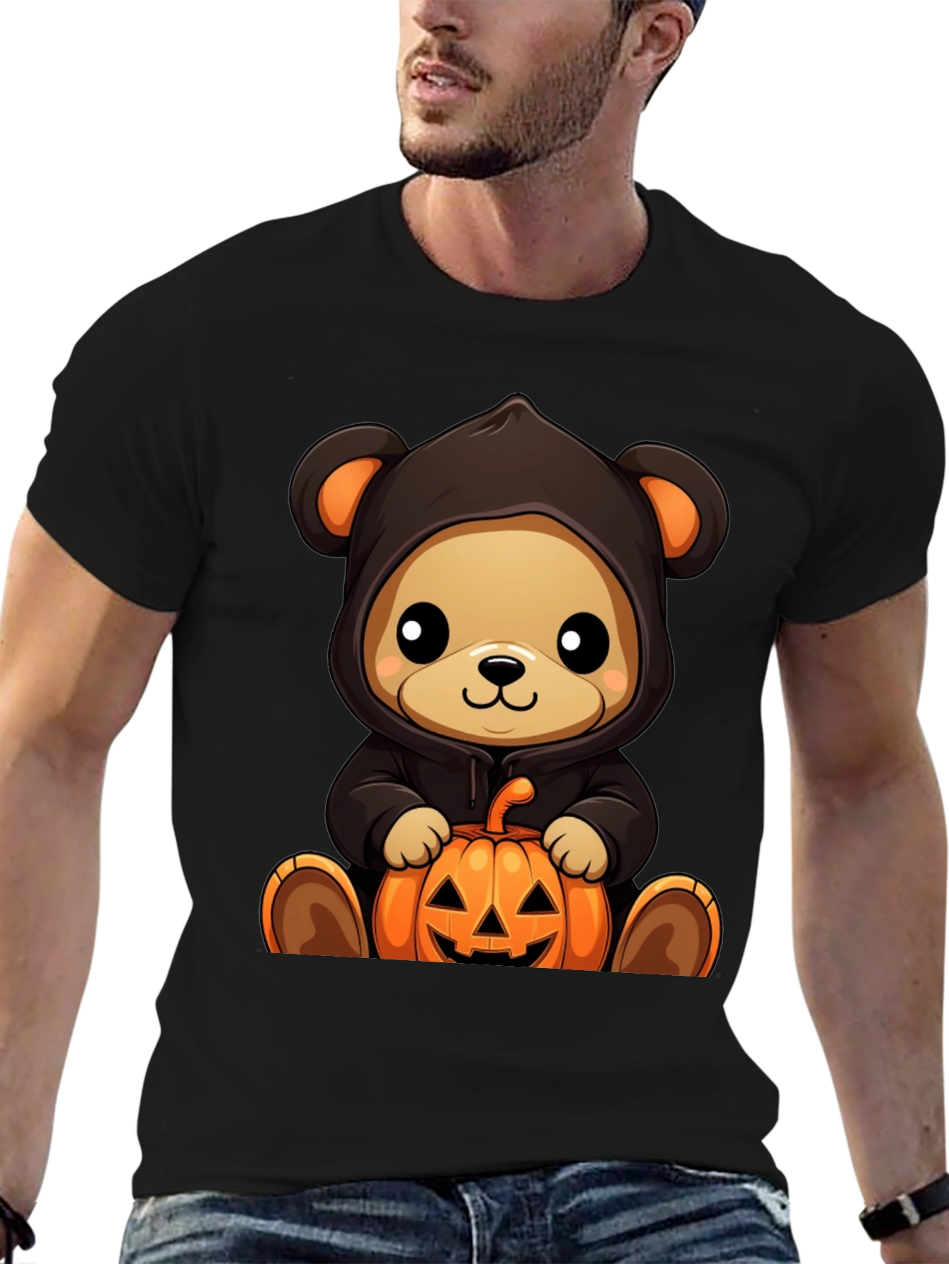 Black Halloween Teddy Bear Pumpkin T-Shirt view 6