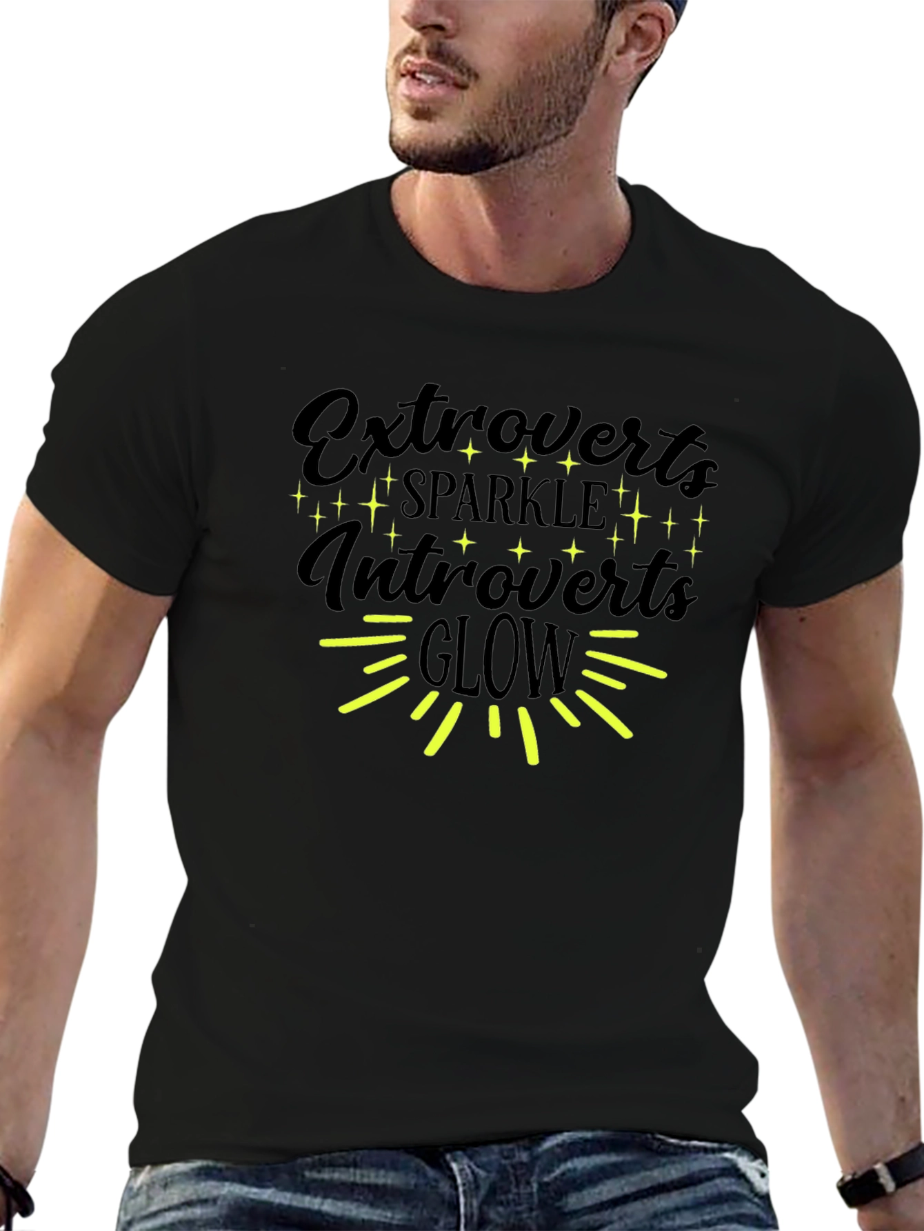 Black Extroverts Sparkle Introverts Glow Graphic T-Shirt view 6