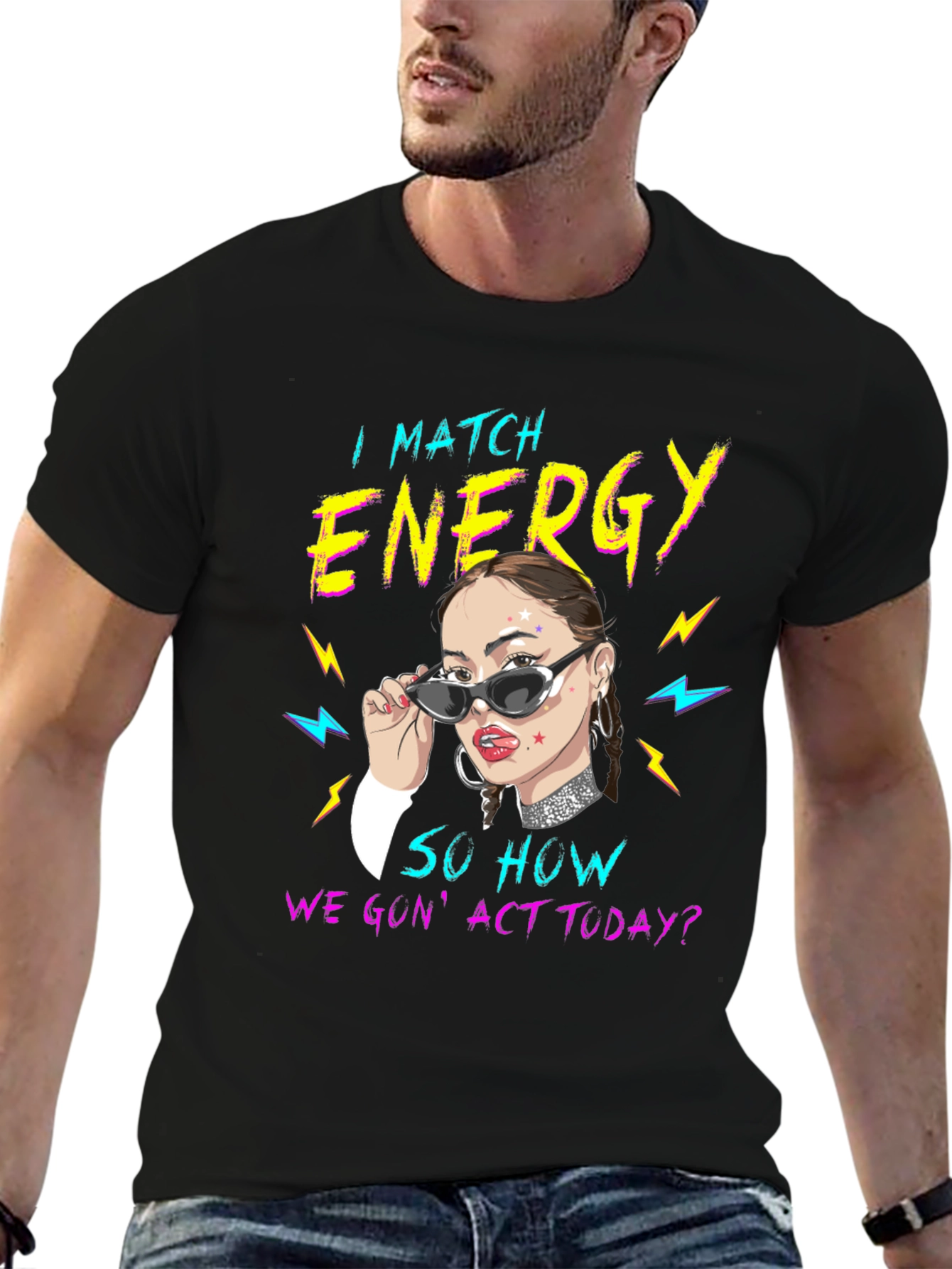 Black I Match Energy Graphic Tee - Black Unisex T-Shirt view 6