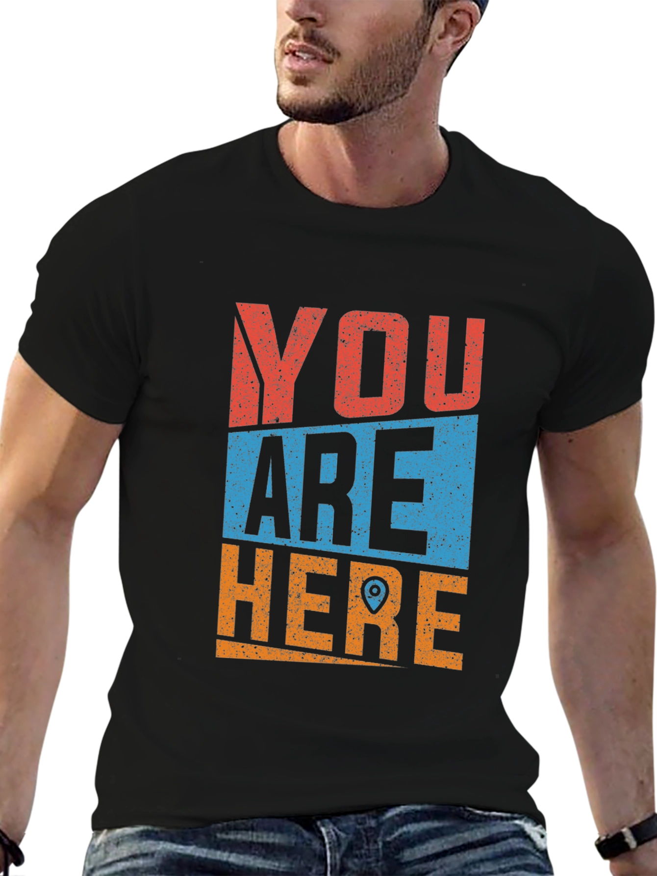 Black You Are Here Novelty Graphic Tee view 6