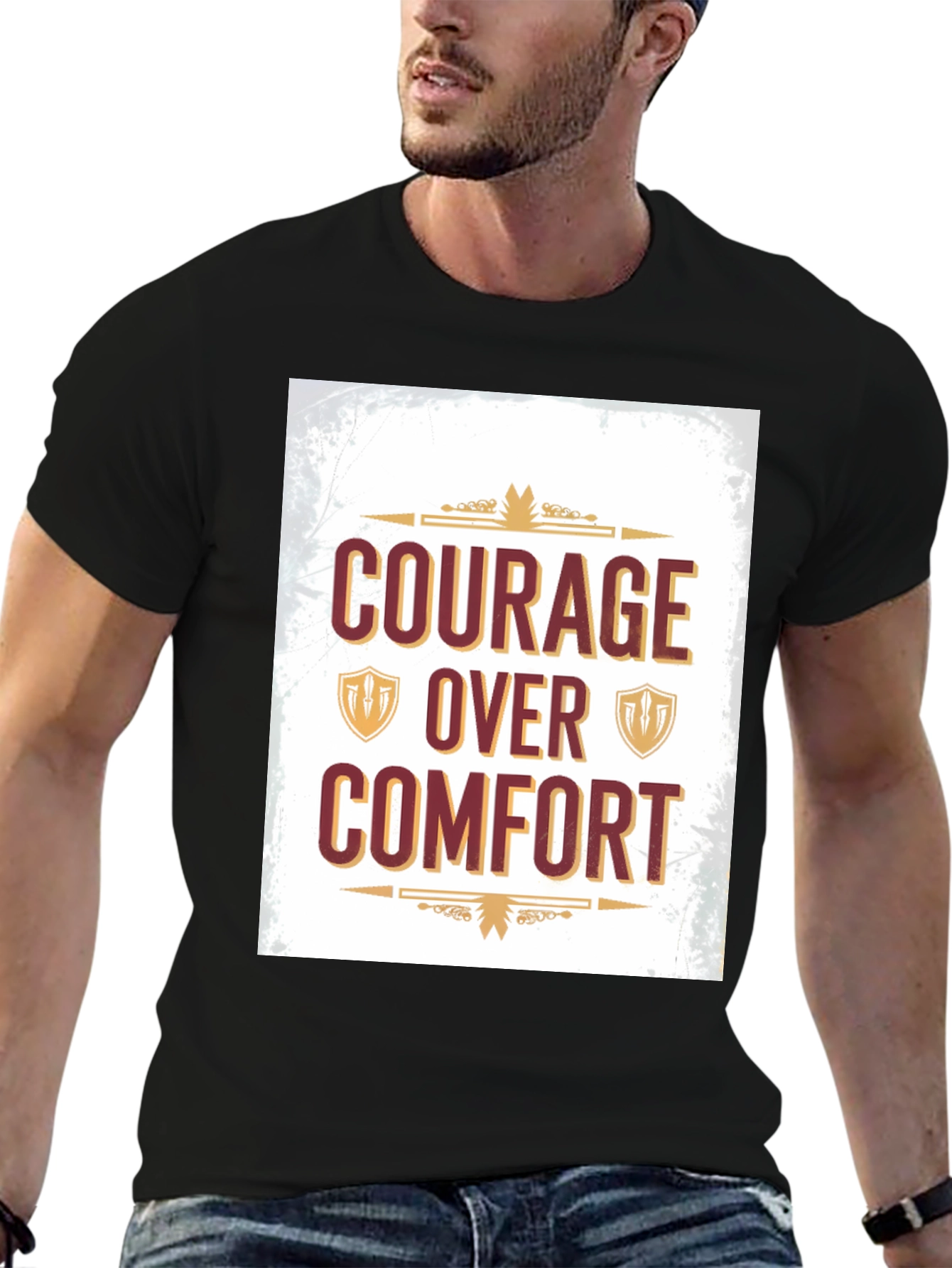 Black Courage Over Comfort Graphic Tee - Motivational Design view 6