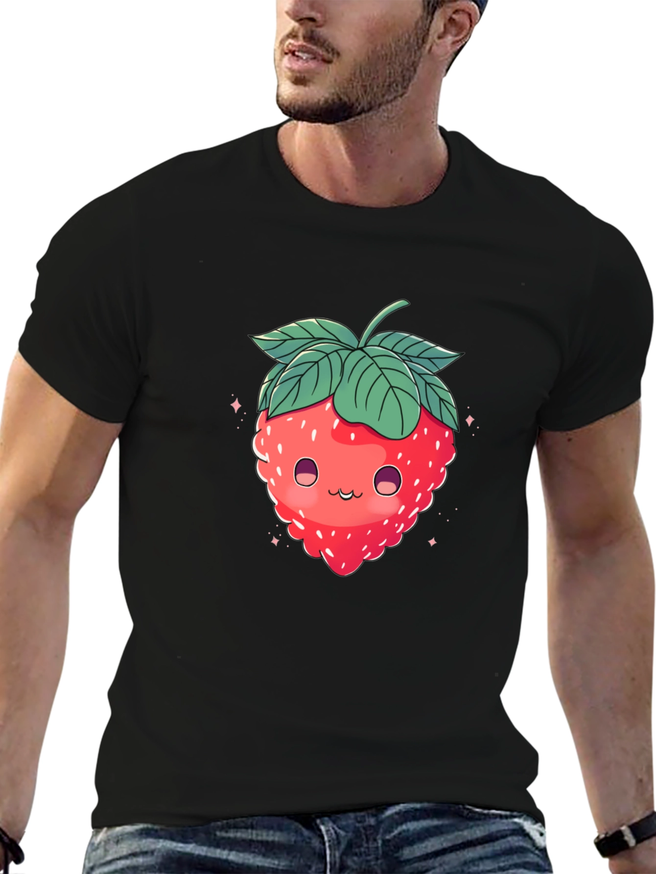 Black Cute Strawberry Graphic Black T-Shirt view 6