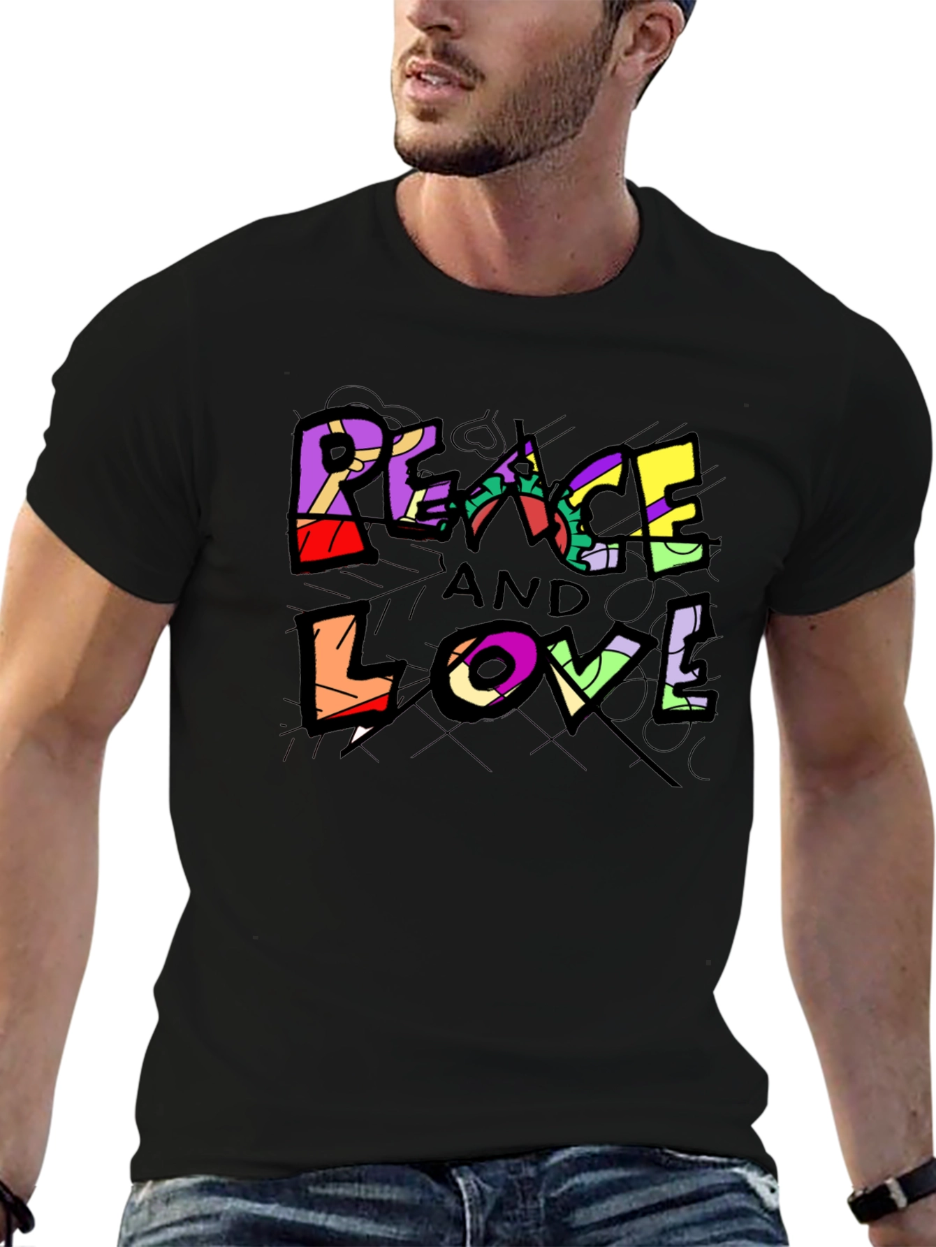 Black Peace and Love Graphic Tee - Black Unisex T-Shirt view 6