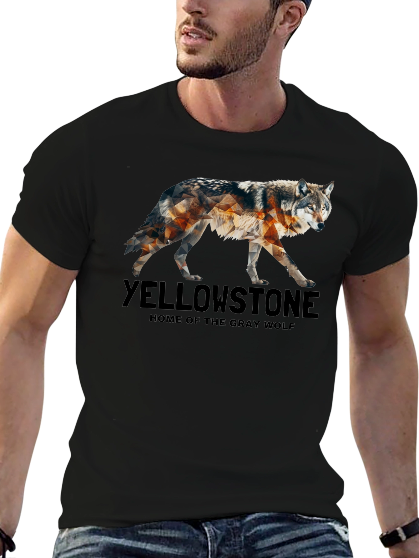 Black Yellowstone Wolf Graphic Tee - Nature Inspired Design view 6