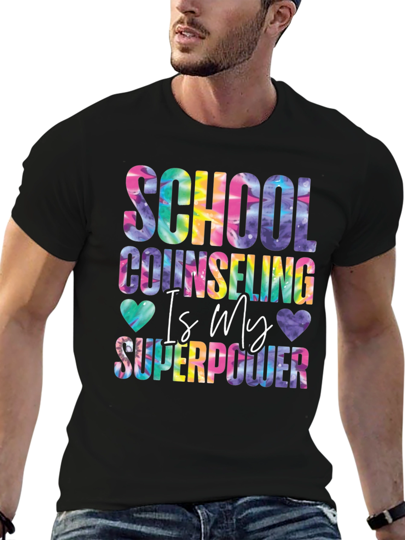 Black School Counselor Superpower Tie Dye Graphic Tee view 6