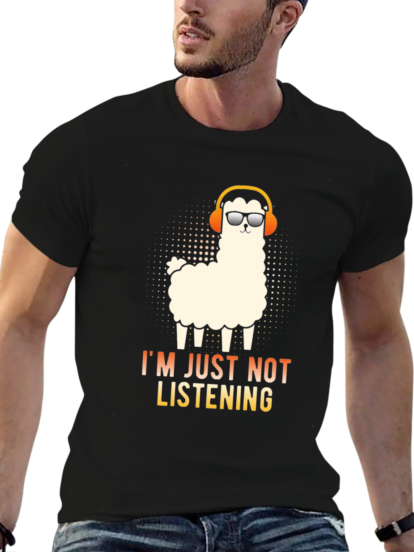 Black Llama Headphones Graphic T-Shirt - I'm Just Not Listening view 6