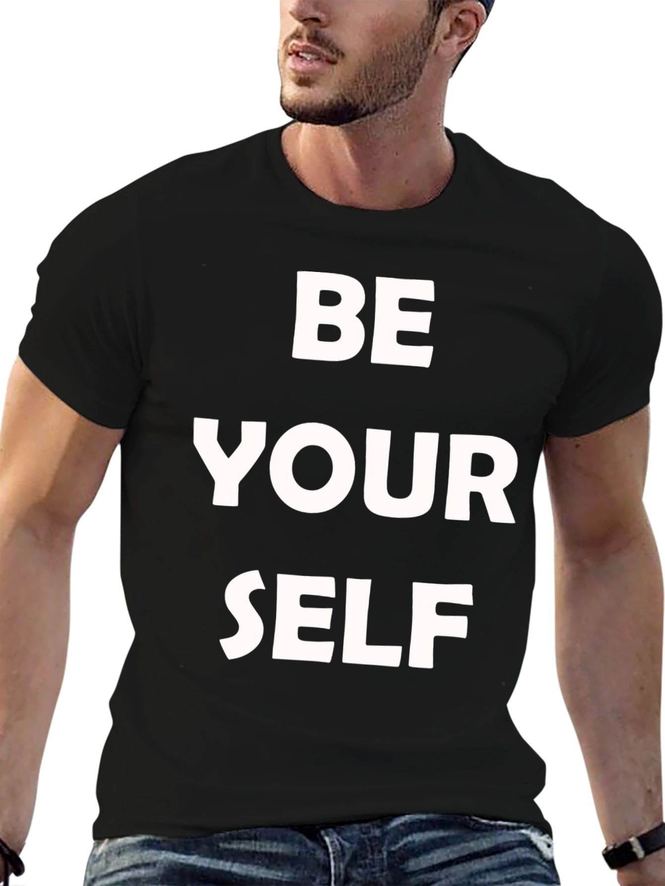 Black Be Yourself Graphic Tee - Soft Cotton Blend Comfort view 6