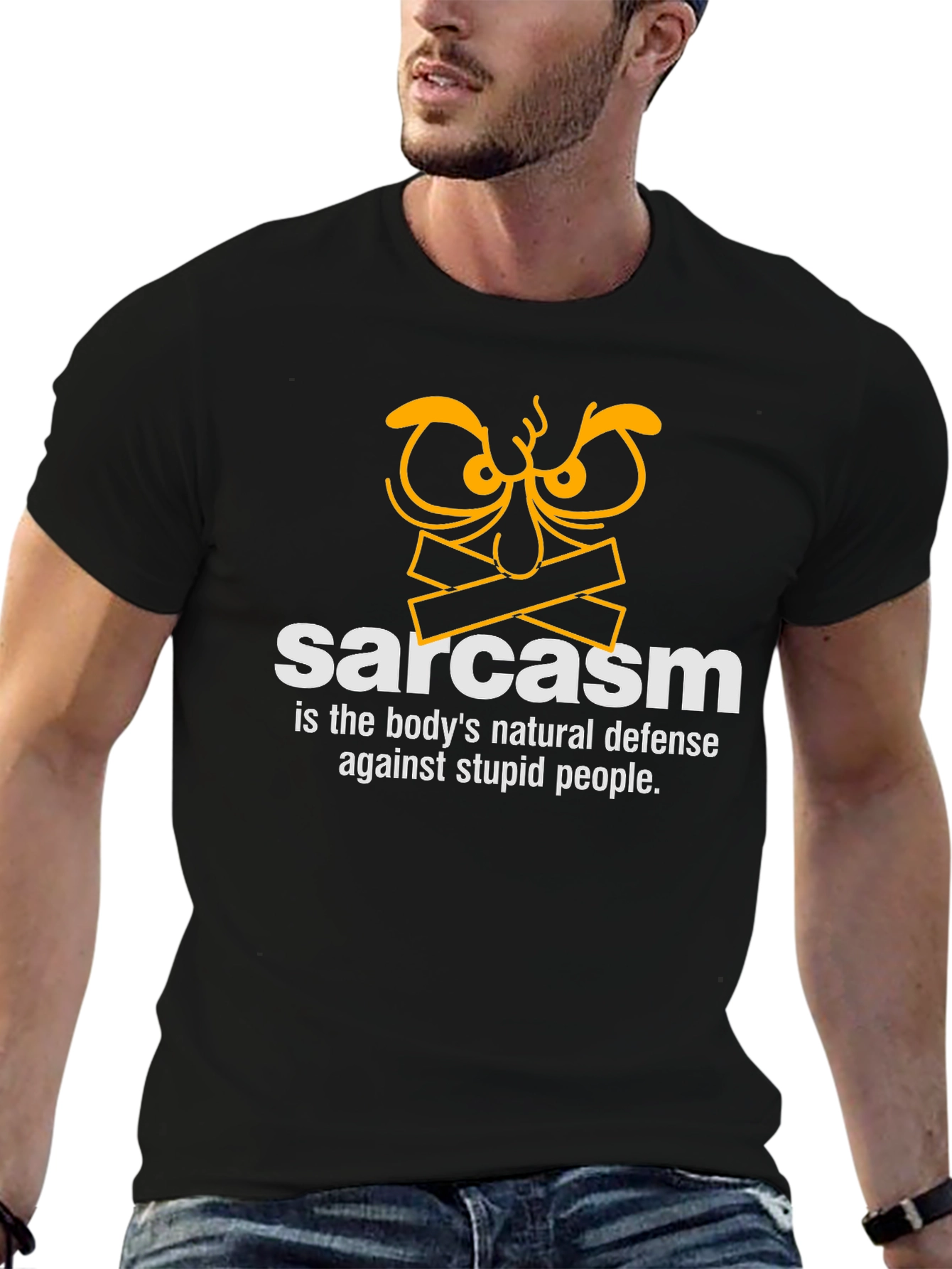 Black Sarcasm Defense Black Graphic Tee view 6