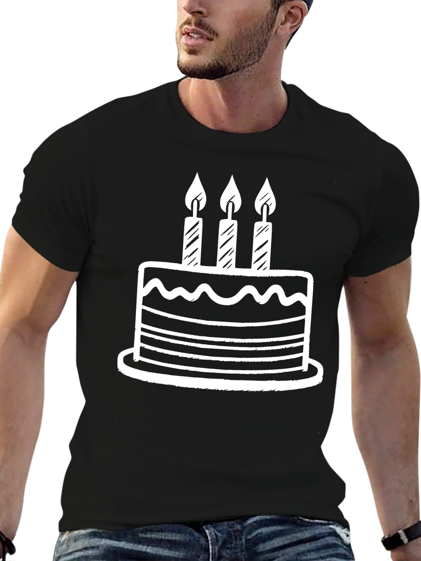 Black Birthday Cake Graphic Tee - Black Cotton T-Shirt view 6