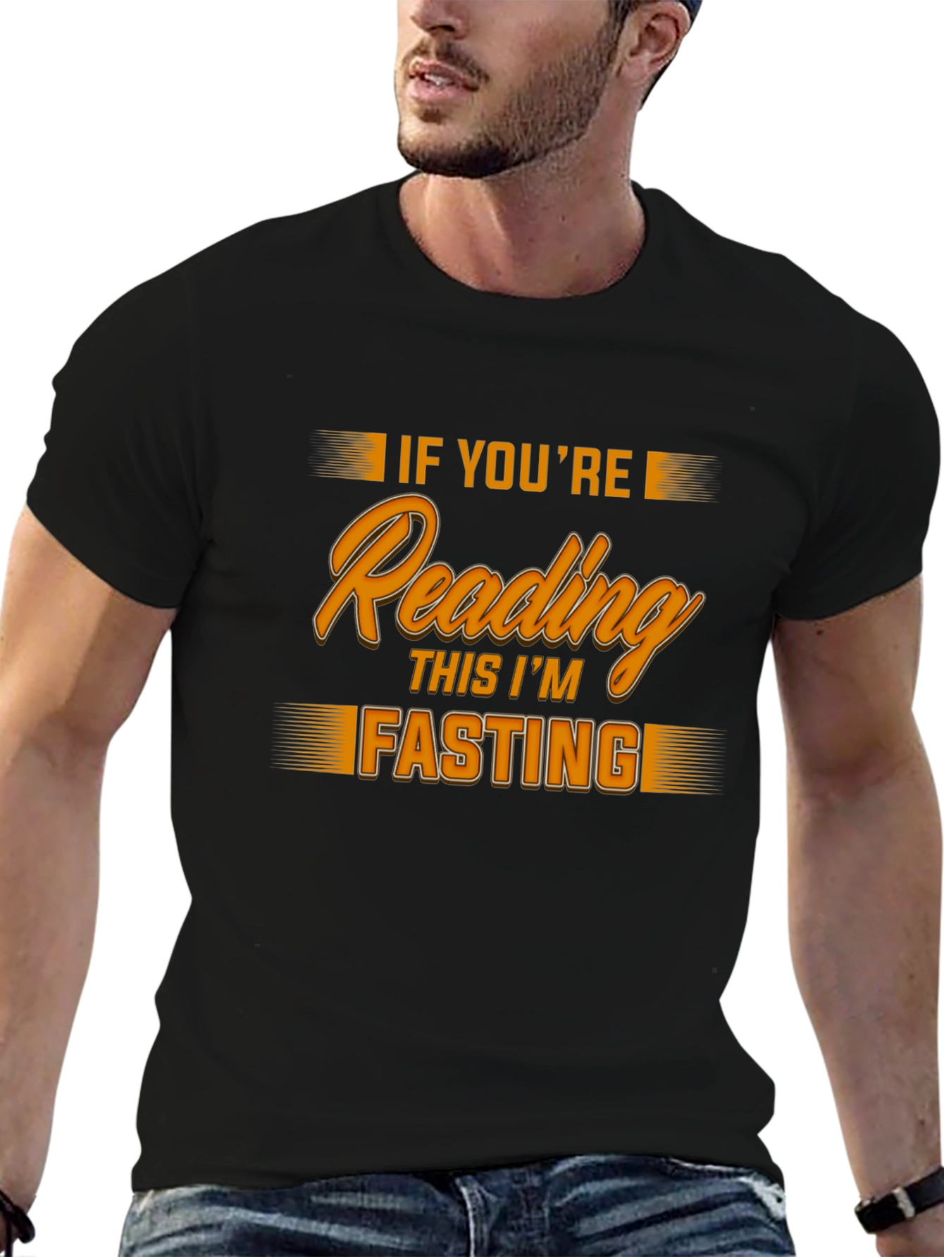 Black Funny Fasting T-Shirt - If You're Reading This I'm Fasting view 6