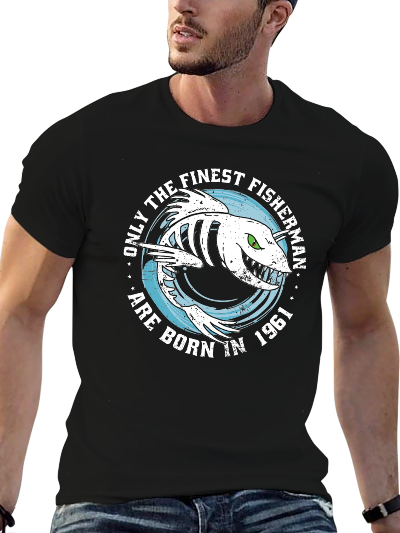 Black Finest Fisherman Born in 1961 Black T-Shirt view 6