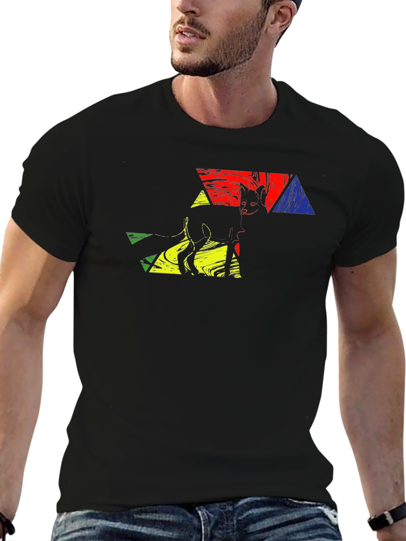 Black Abstract Cat Art Graphic T-Shirt view 6