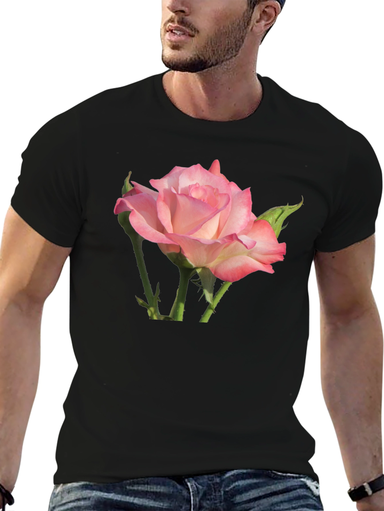 Black Pink Rose Graphic Black T-Shirt view 6